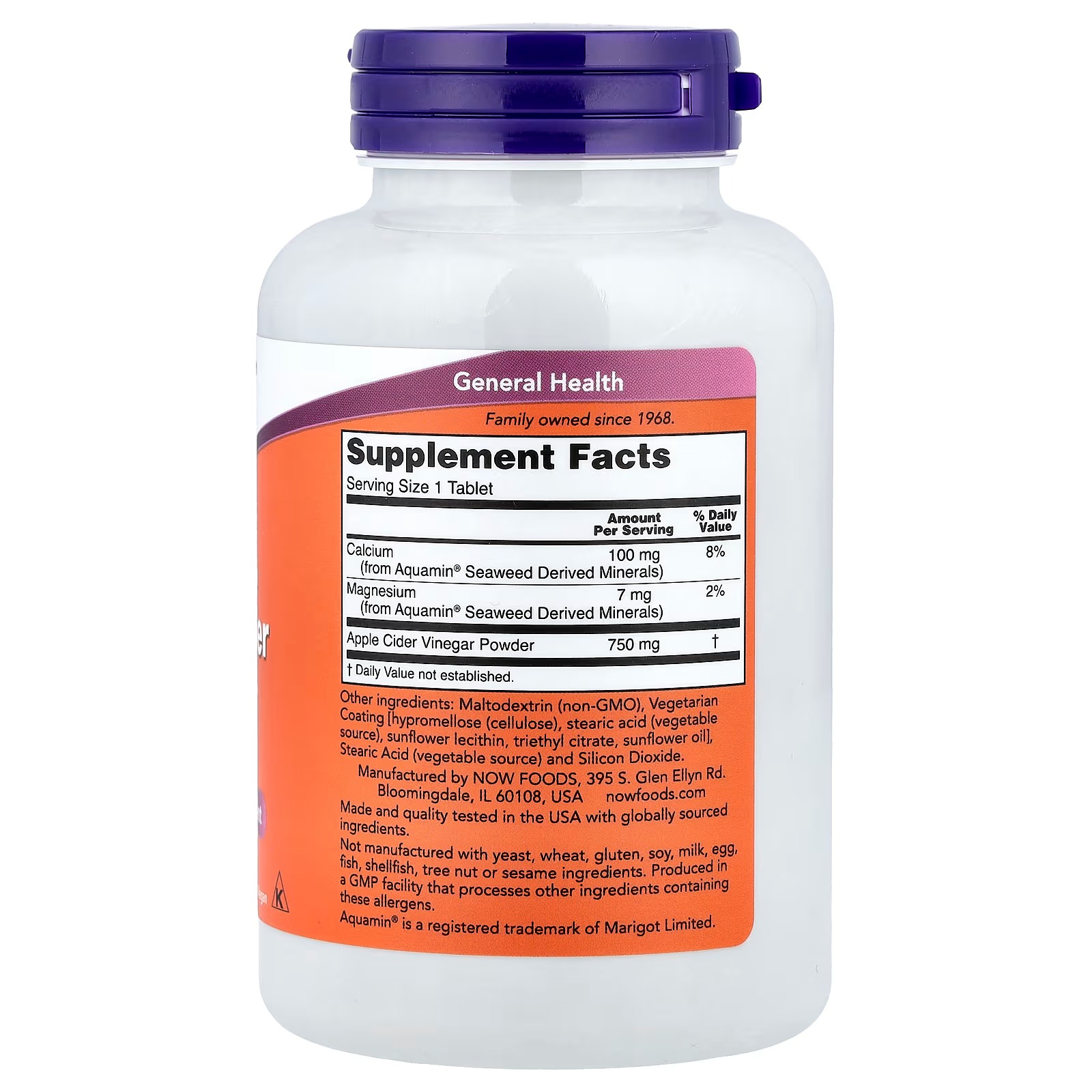 NOW Foods Apple Cider Vinegar 750 mg 180 Tablets thumbnail 2
