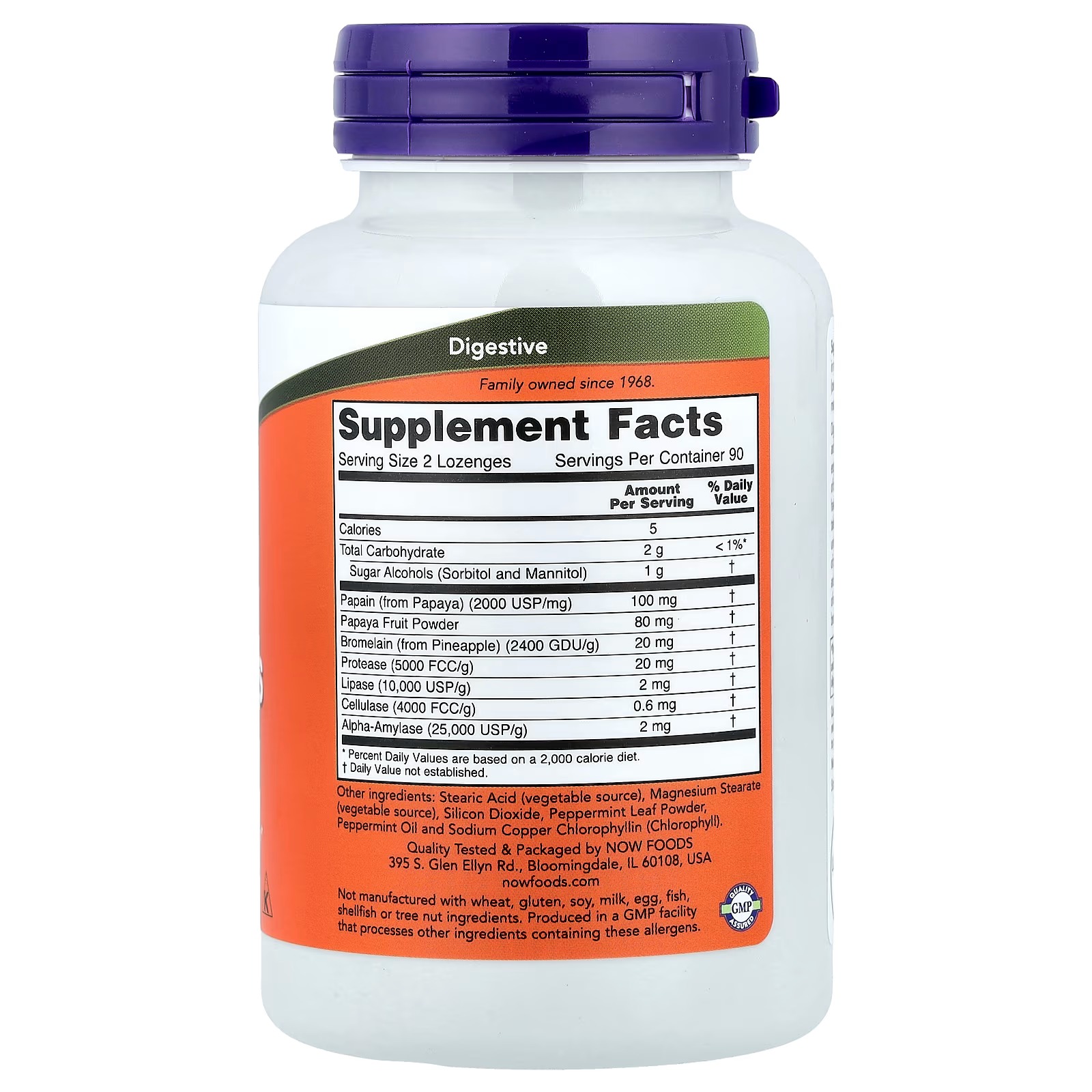 NOW Foods, Chewable Papaya Enzymes, With Mint and Chlorophyll 180 Capsules thumbnail 2