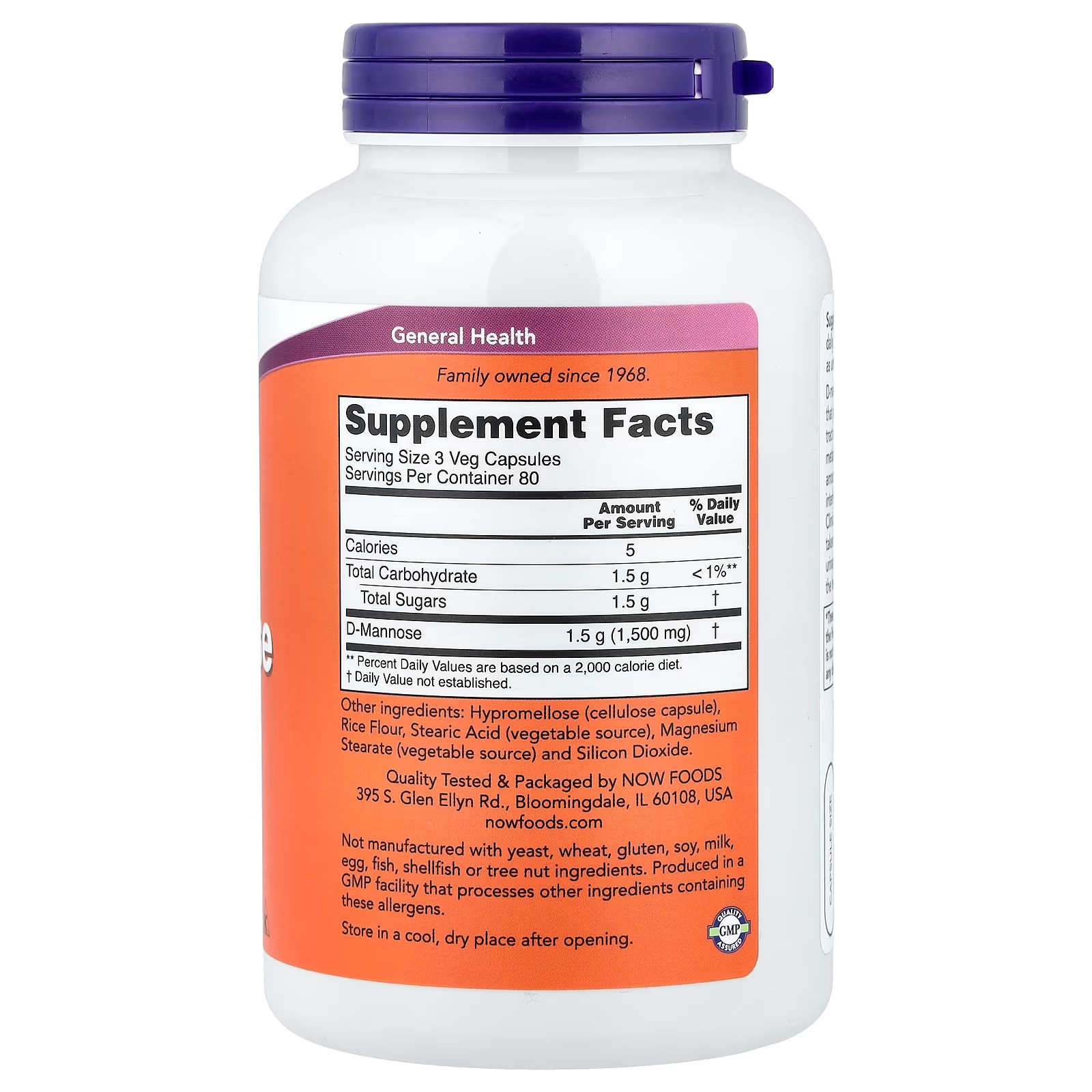 NOW Foods D-Mannose 500 mg Cleanses the Bladder240 Capsules thumbnail 2