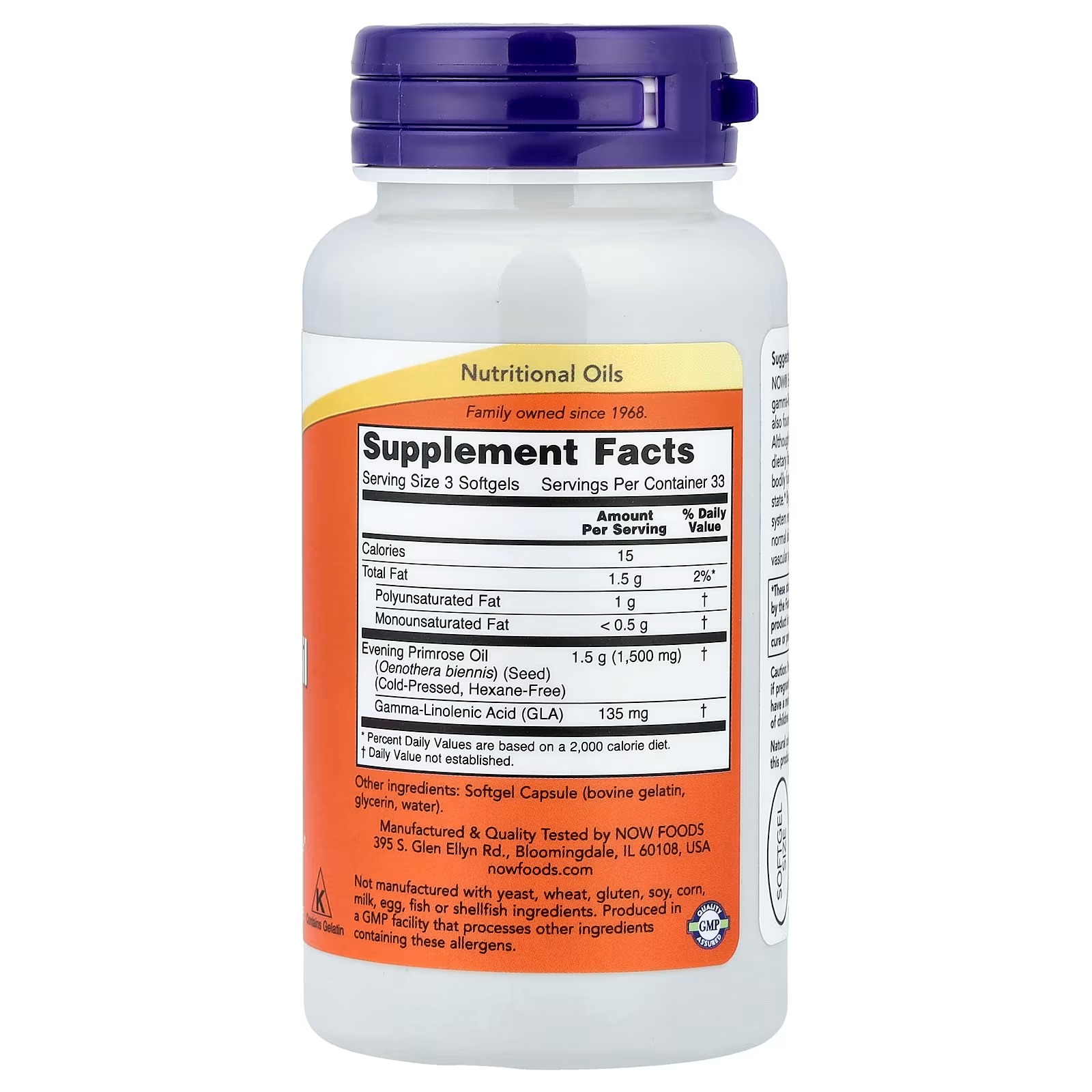 NOW Foods Evening Primrose Oil, 500 mg Balanced Immune Response 100 Softgels thumbnail 2