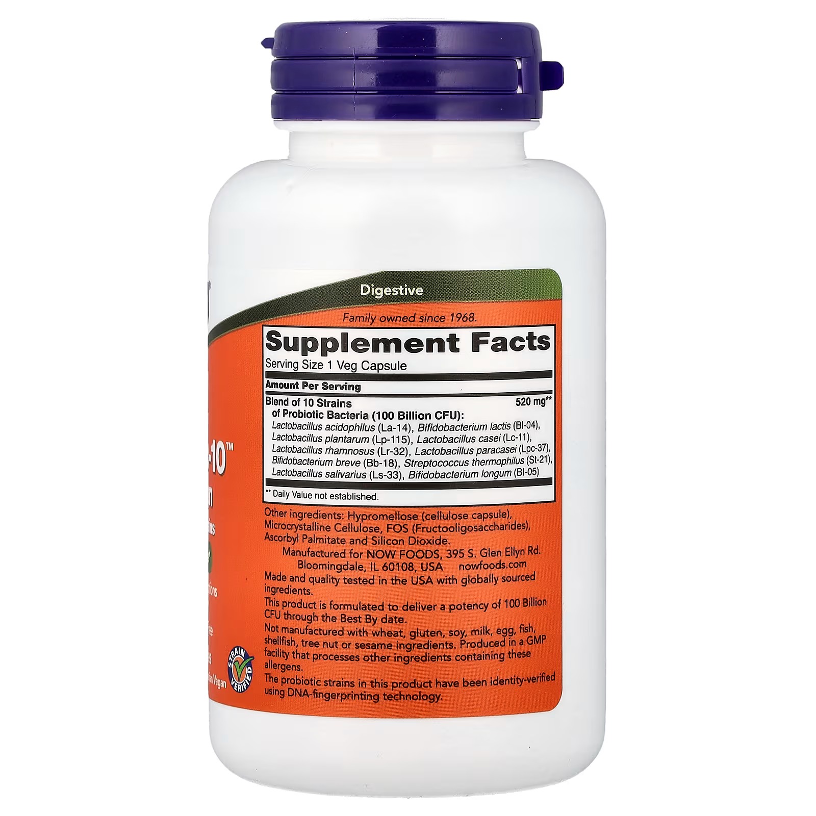 NOW Foods Probiotic-10™ 100 Billion 60 Capsules thumbnail 2