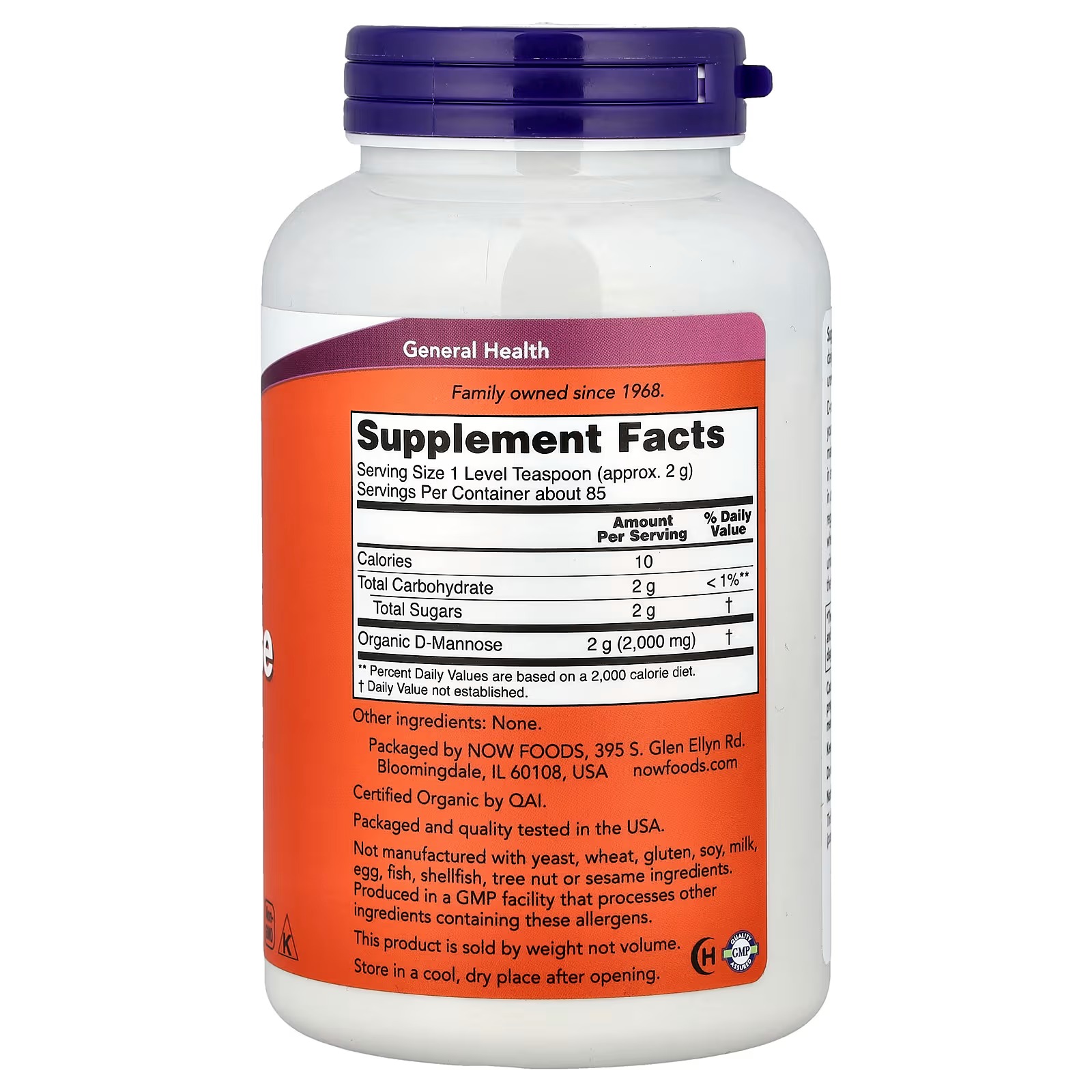 NOW Foods Certified Organic D-Mannose Pure Powder 170 g thumbnail 2