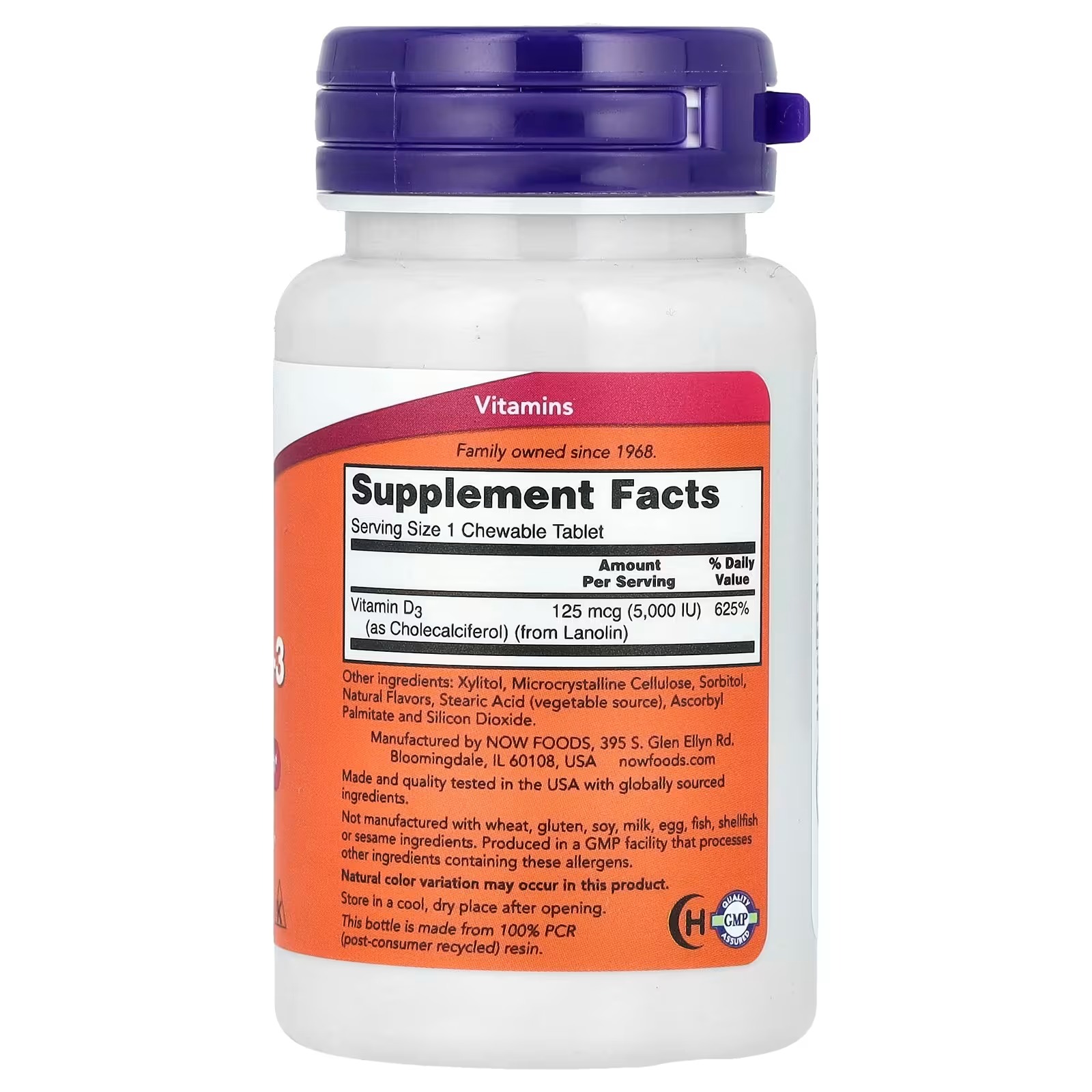 NOW Foods Chewable Vitamin D-3 Mint, 5,000 IU 120 Chewables thumbnail 2