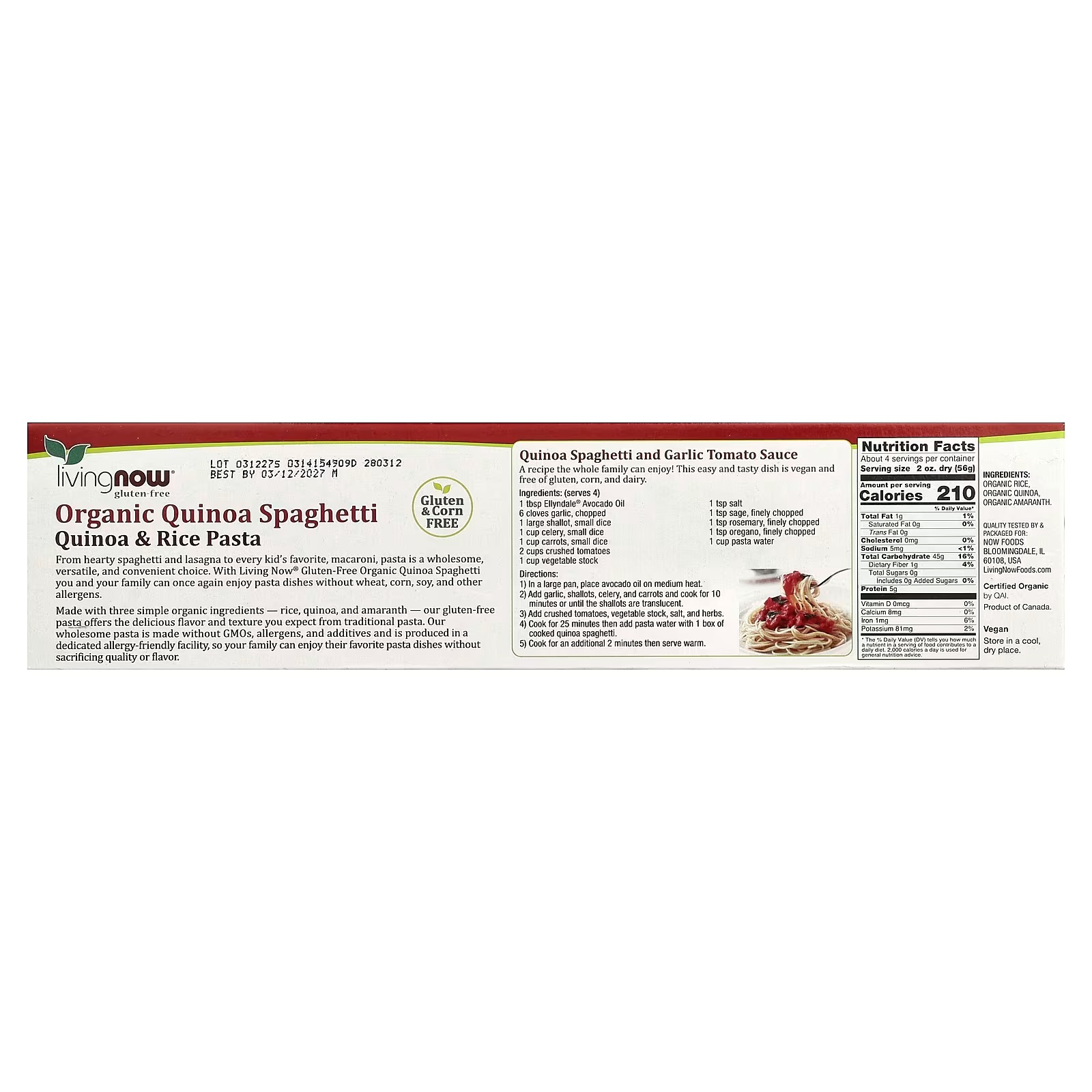 NOW Foods Organic Quinoa Spaghetti (227 g) thumbnail 2