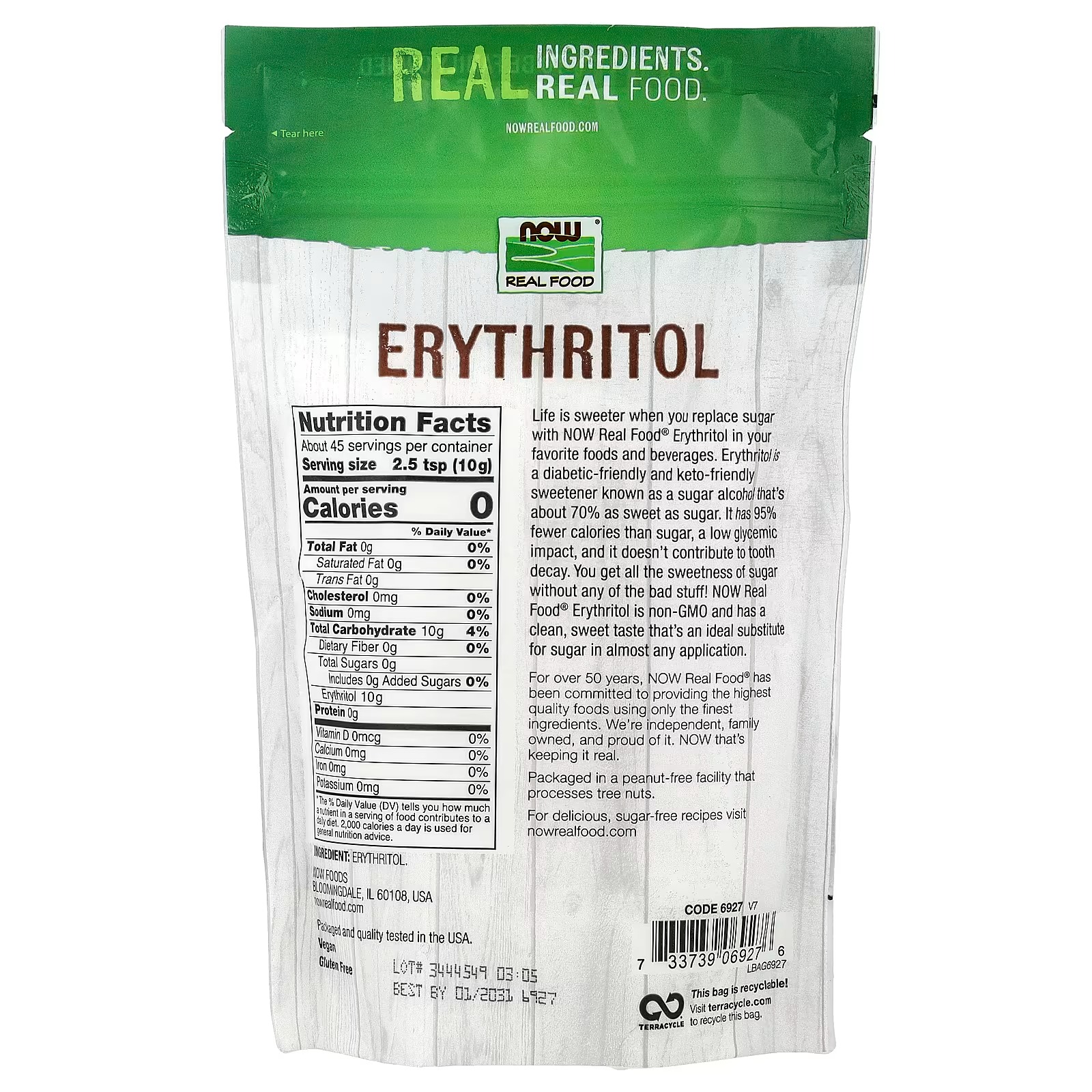 NOW Foods Real Food Erythritol Low Glycemic Impact  (454 g) thumbnail 2