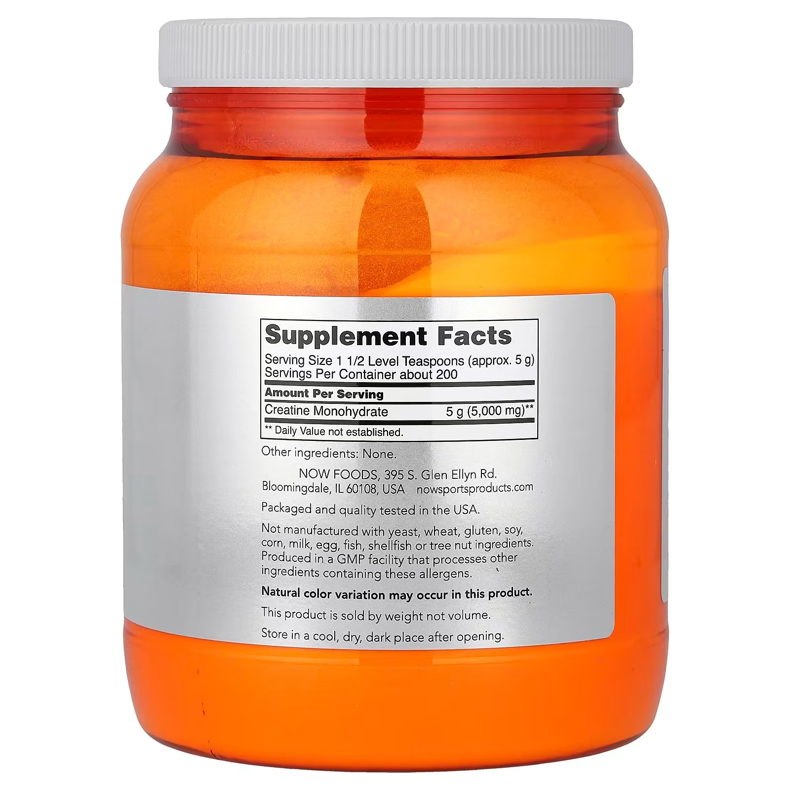 NOW Foods Sports Creatine Monohydrate Mass Building/Energy Production (1 kg) thumbnail 2