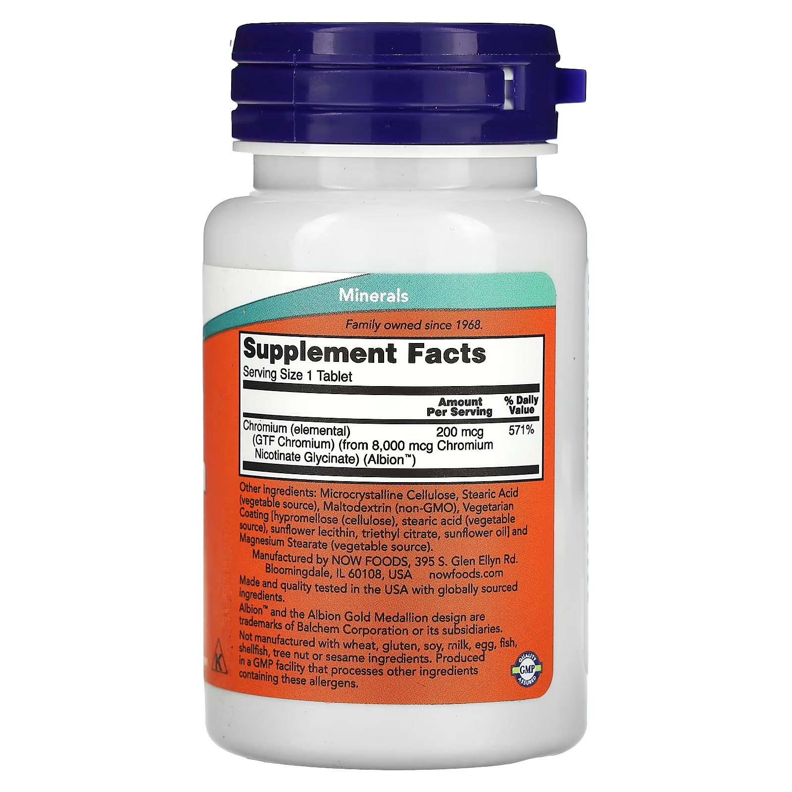 NOW Foods GTF Chromium 200 mcg Insulin Co-Factor 100 Tablets thumbnail 2