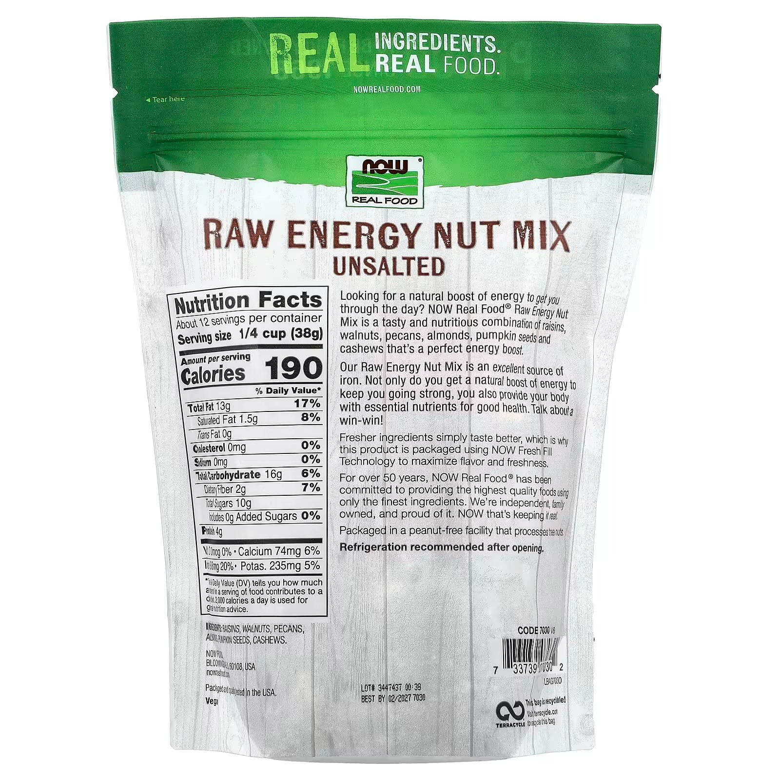 NOW Foods Real Food Raw Energy Nut Mix Unsalted 454 g thumbnail 2