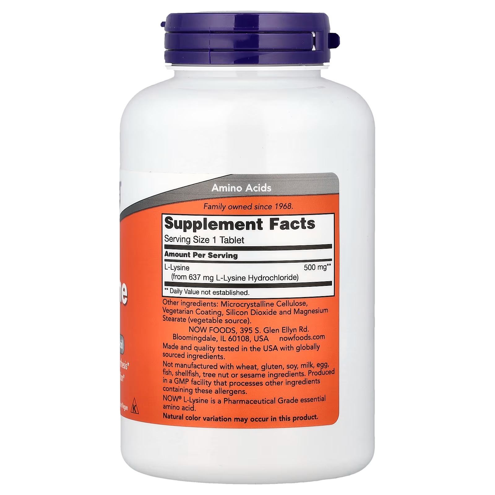 NOW Foods L-Lysine 500 mg Essential Amino Acid 250 Tablets thumbnail 2