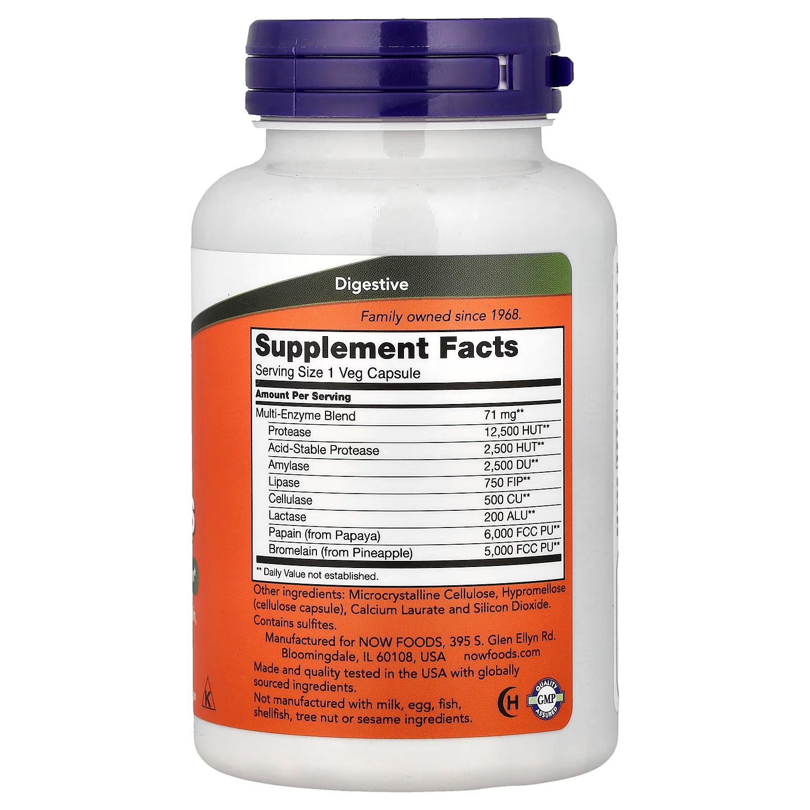 NOW Foods Plant Enzymes with Lactase Protease Papain and Bromelain 120 Capsules thumbnail 3