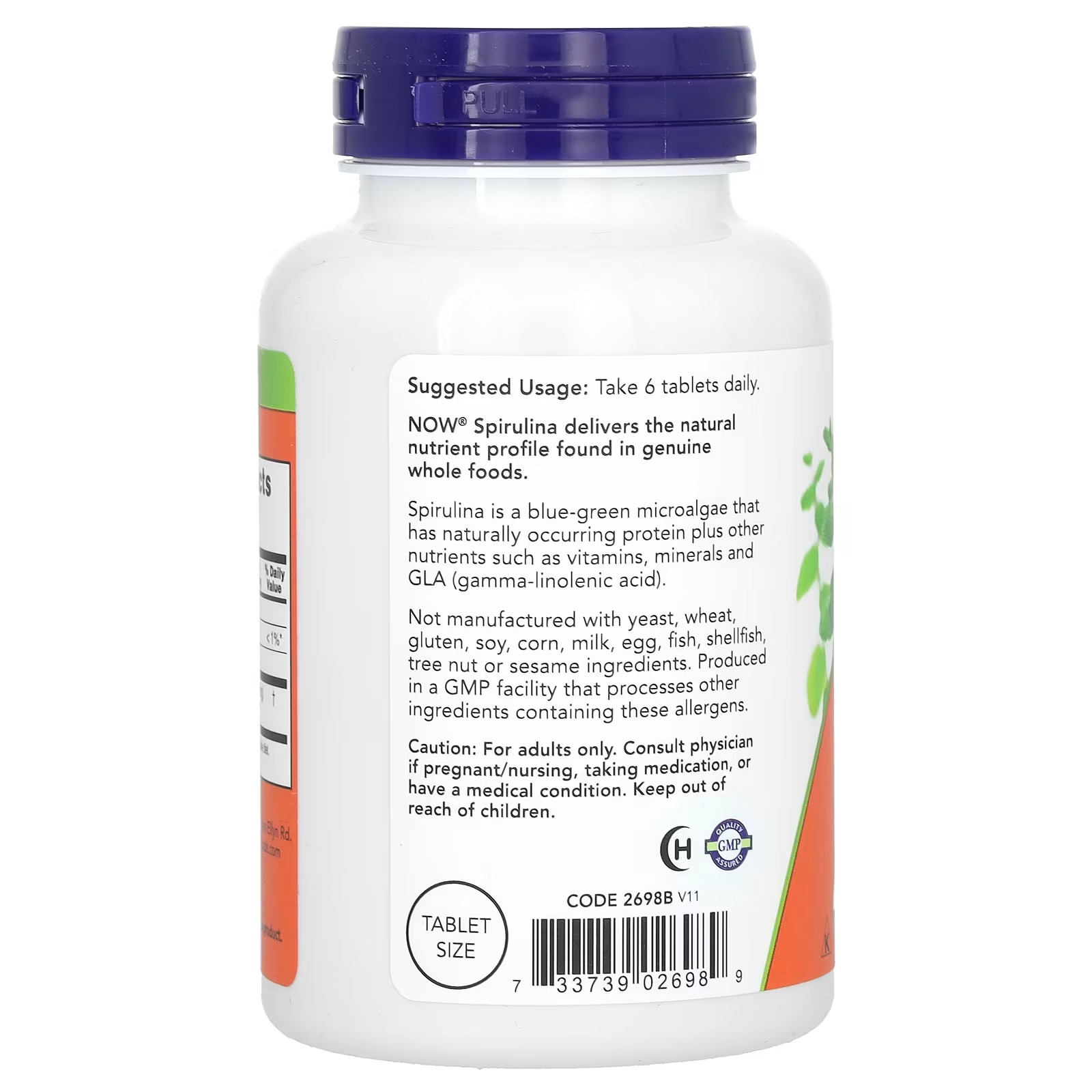 NOW Foods Organic Spirulina 500 mg with Vitamins Minerals and GLA 100 Tablets thumbnail 2
