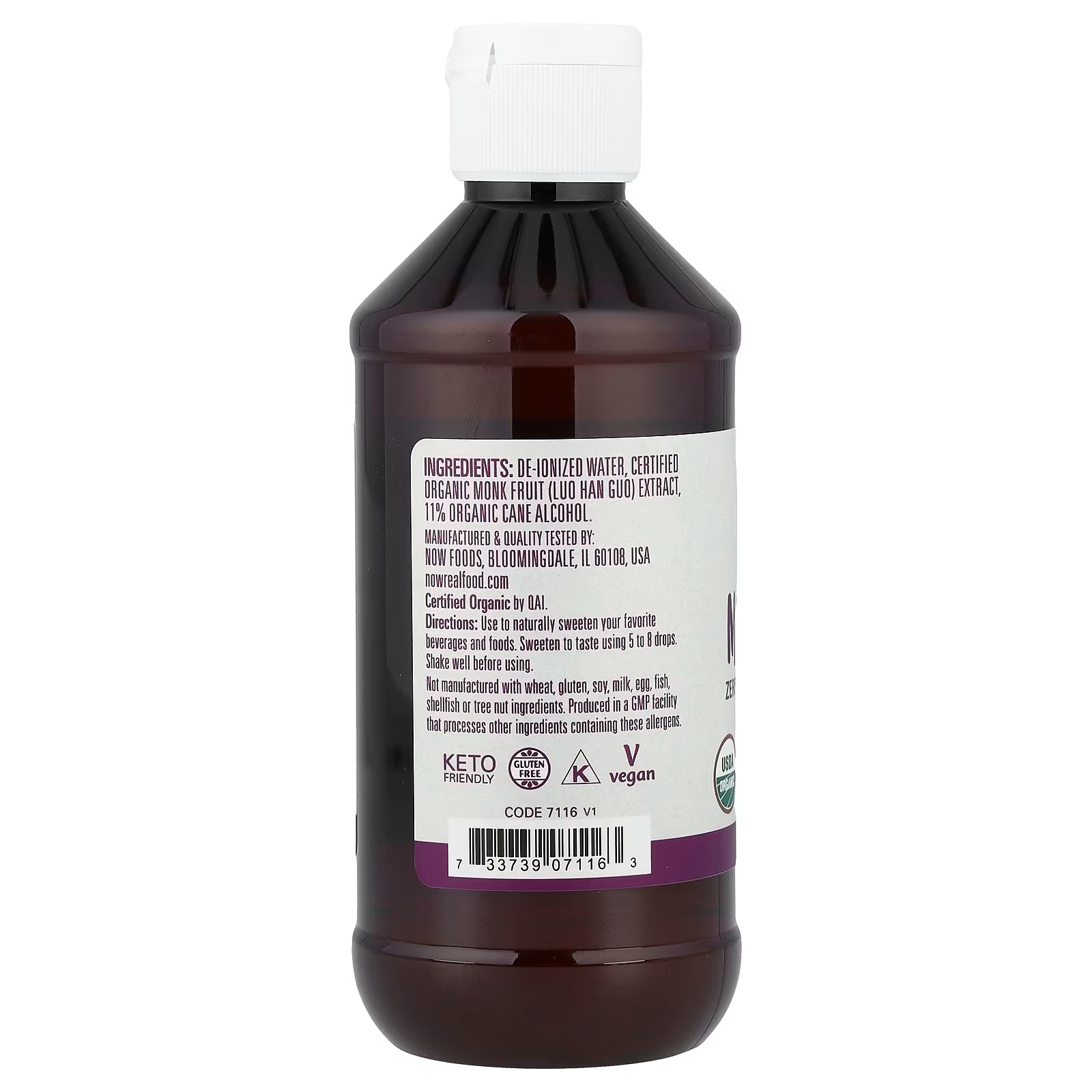 NOW Foods Organic Monk Fruit Zero-Calorie Liquid Sweetener (237 ml) thumbnail 3
