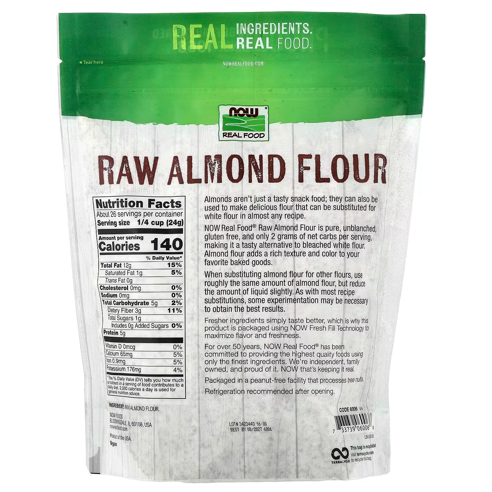 NOW Foods Almond Flour with Essential Fatty Acids 624 g thumbnail 2