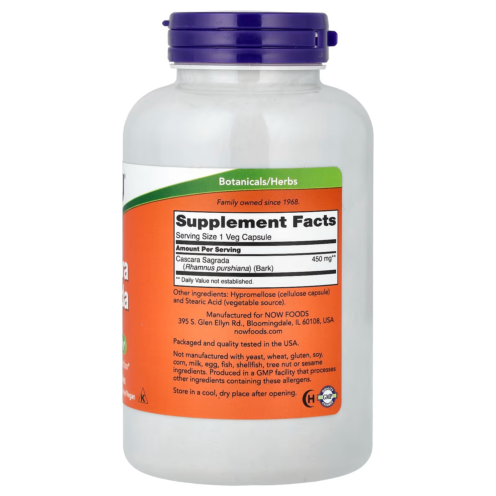 NOW Foods Cascara Sagrada (Rhamnus purshiana) 450 mg Herbal Regularity 250 Capsules thumbnail 2