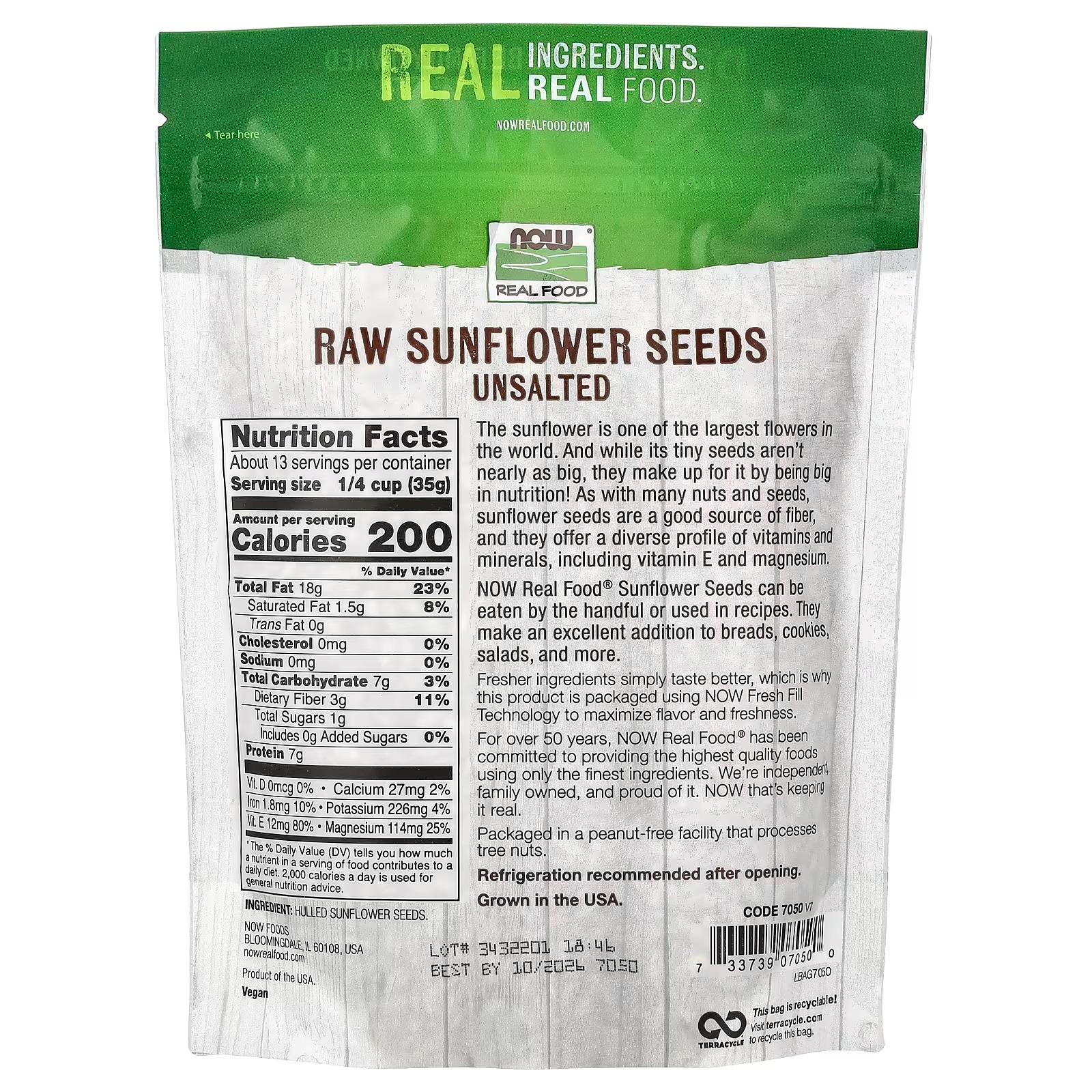NOW Foods Real Food Raw Sunflower Seeds Unsalted (454 g) thumbnail 2