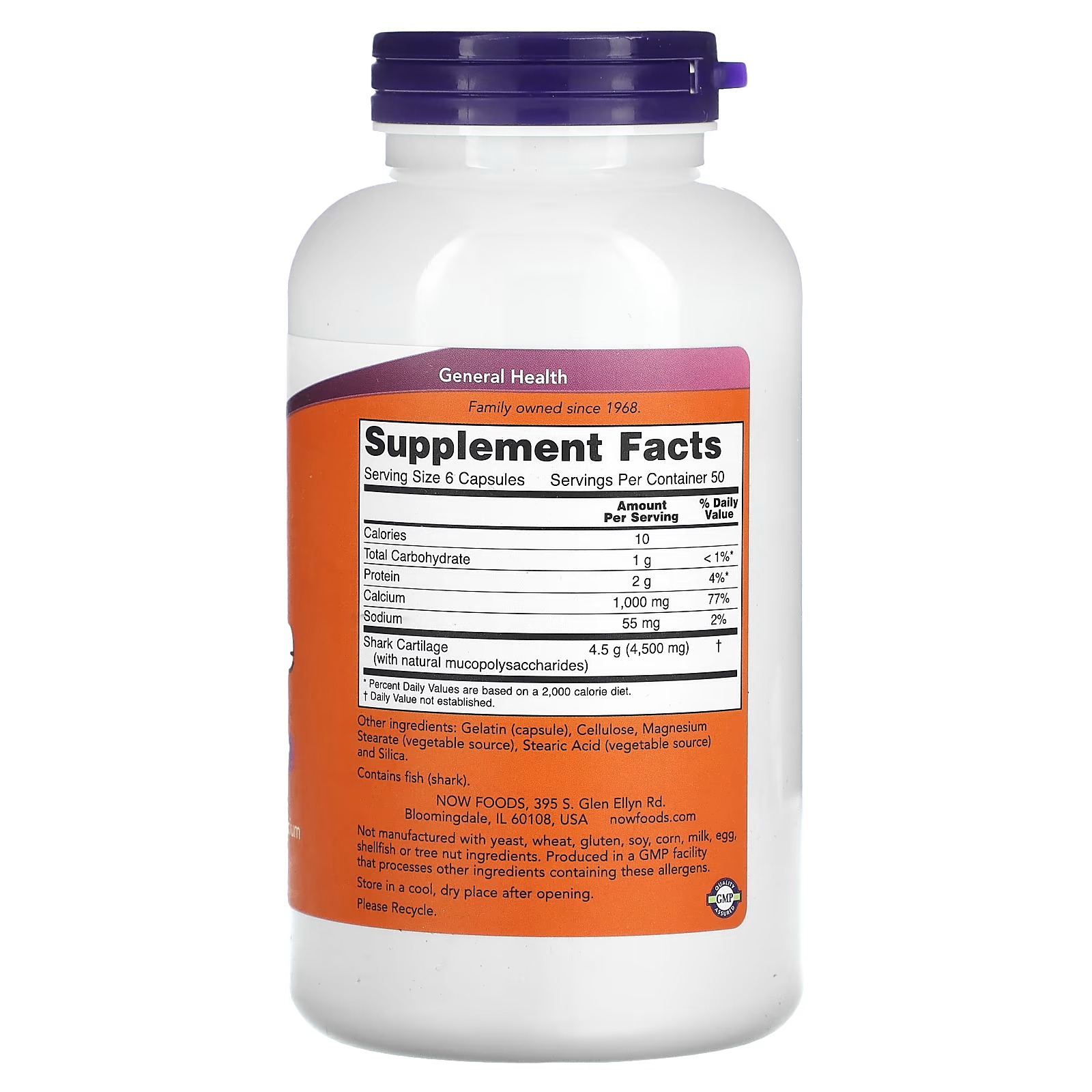 NOW Foods Shark Cartilage 750 mg 300 Capsules thumbnail 2