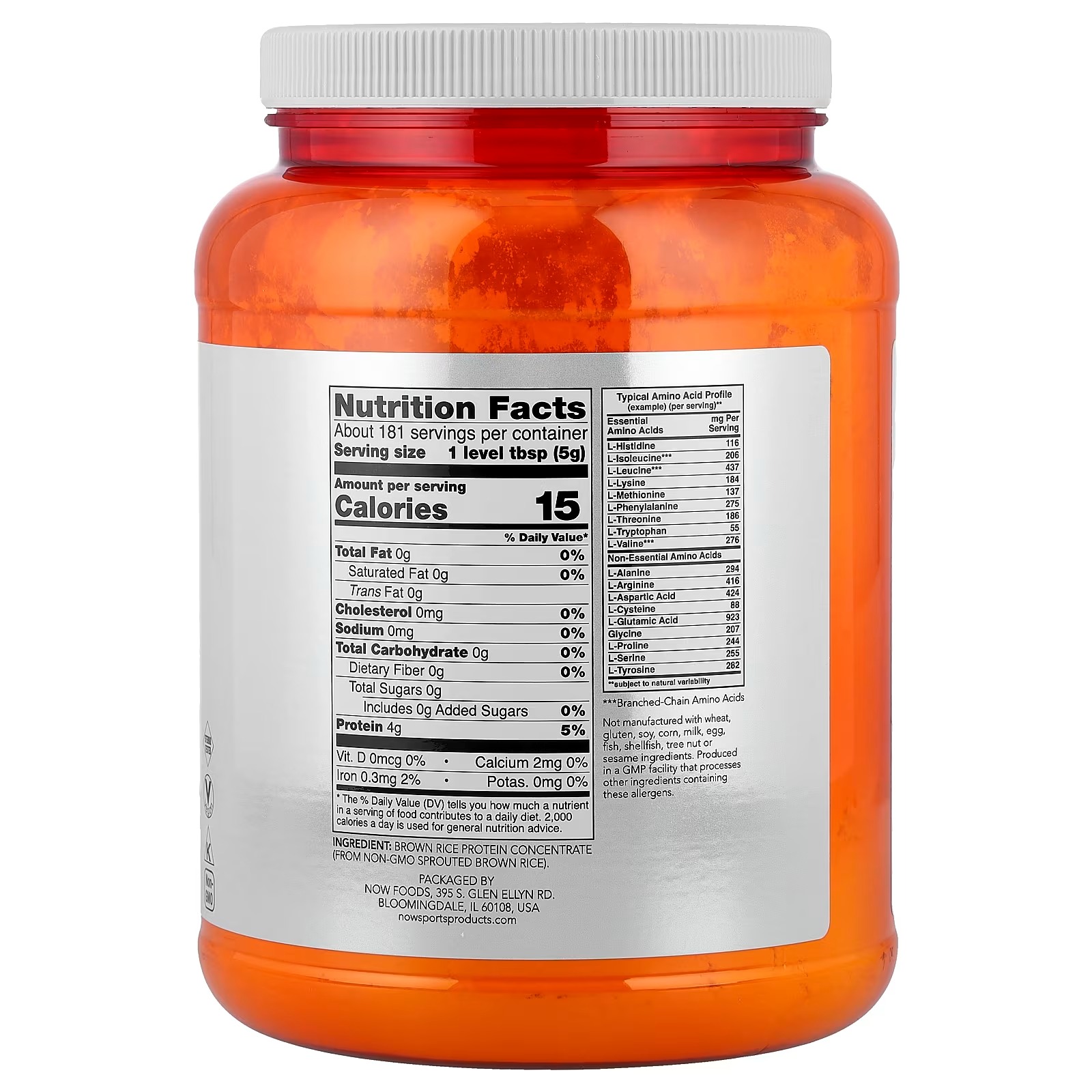 NOW Foods Sports Sprouted Brown Rice Protein Powder Unflavored (907 g) thumbnail 2