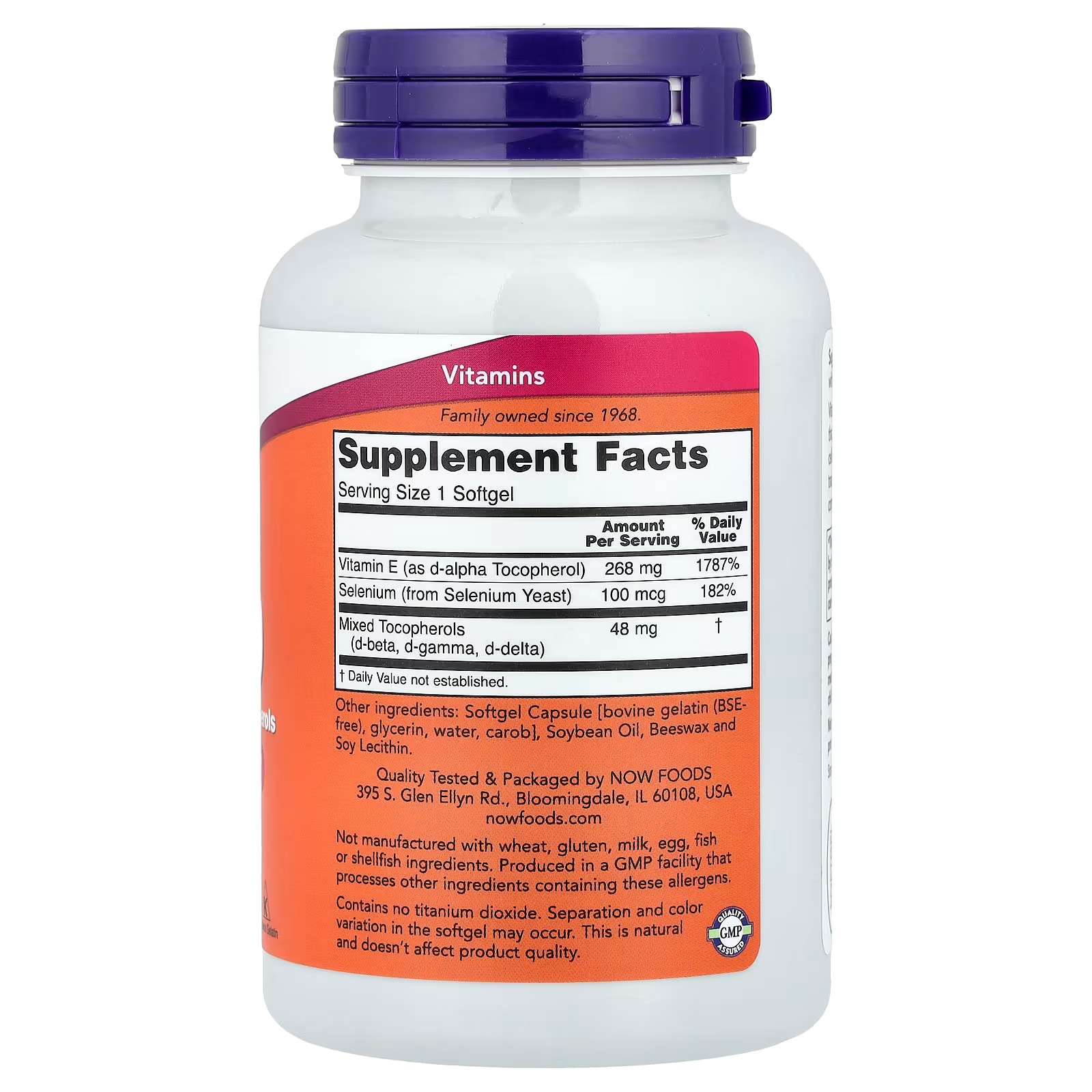 NOW Foods E-400 D-Alpha with Mixed Tocopherols 100 Softgels thumbnail 2