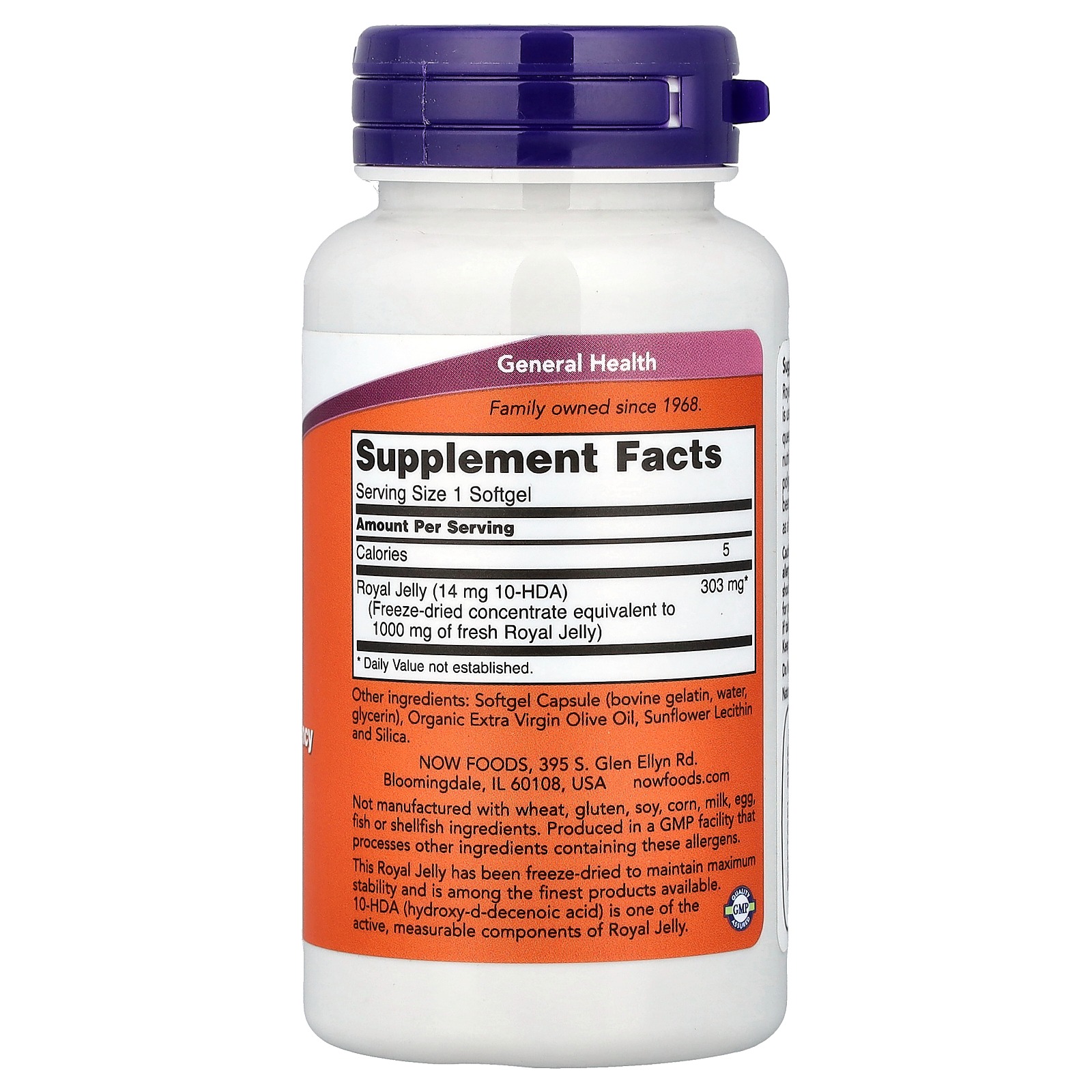 NOW Foods Royal Jelly 1000 mg with 10-HDA (Hydroxy-D-Decenoic Acid) 60 Softgels thumbnail 2