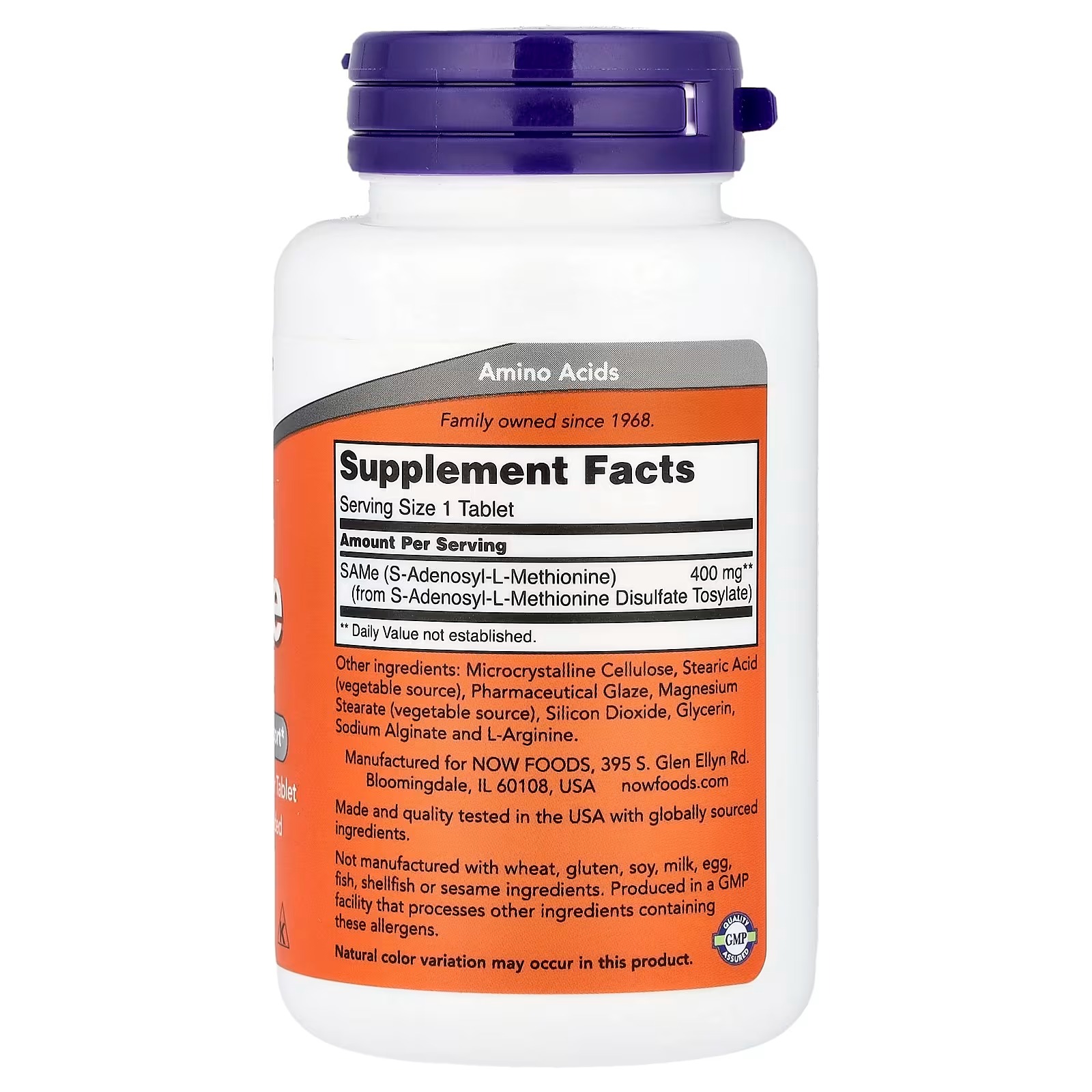NOW Foods SAMe (S-Adenosyl-L-Methionine) 400 mg Nervous System Support 60 Tablets thumbnail 2