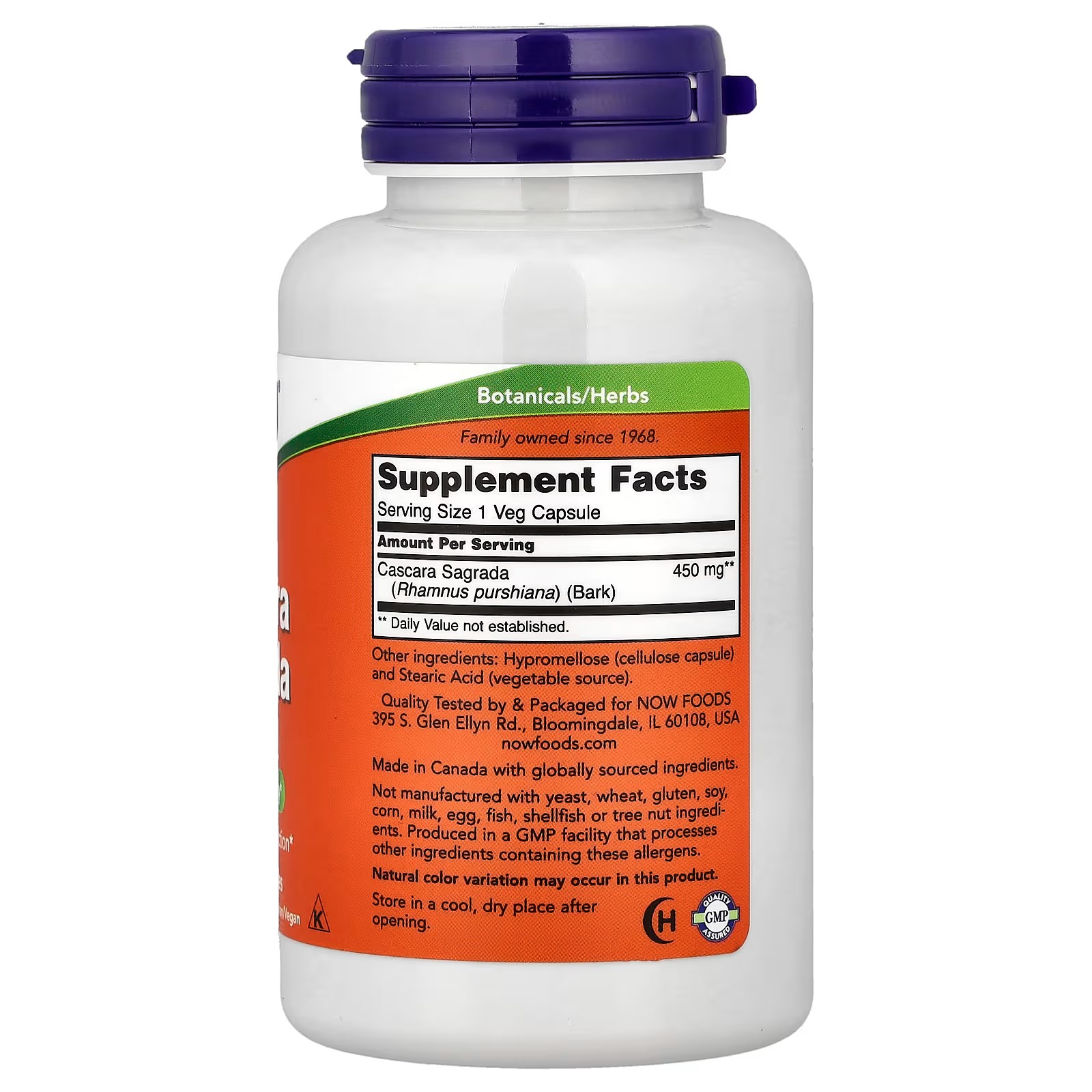 NOW Foods Cascara Sagrada (Rhamnus purshiana) 450 mg Herbal Regularity 100  Capsules thumbnail 2