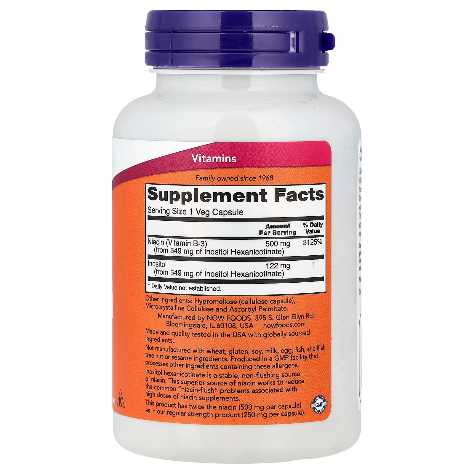 NOW Foods Niacin (Vitamin B-3) 500 mg Flush-Free Double Strength, Nutritional Health 90 Capsules thumbnail 2