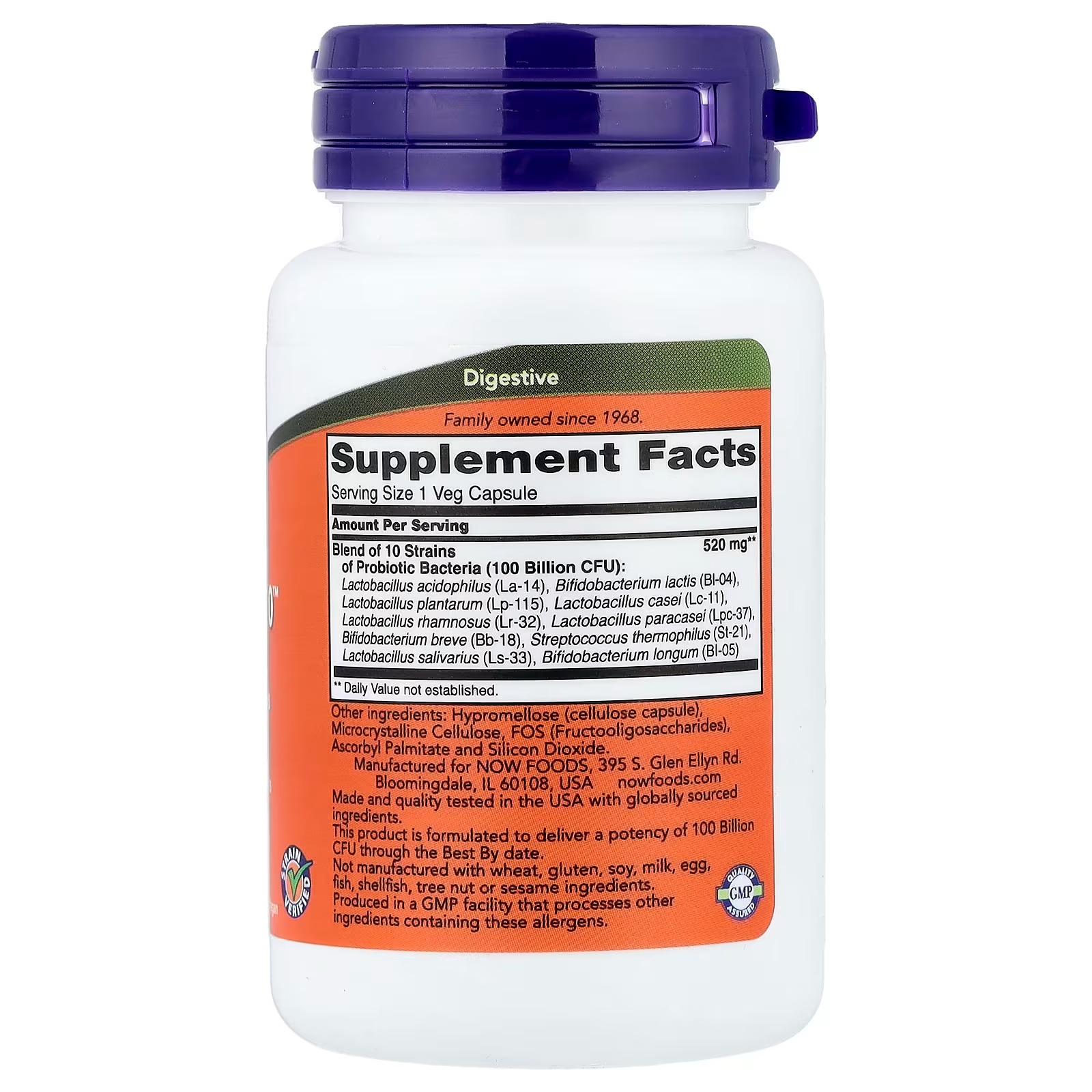 NOW Foods Probiotic-10™ 25 Billion with 10 Probiotic Strains Dairy Soy and Gluten Free Strain Verified 30 Capsules thumbnail 2