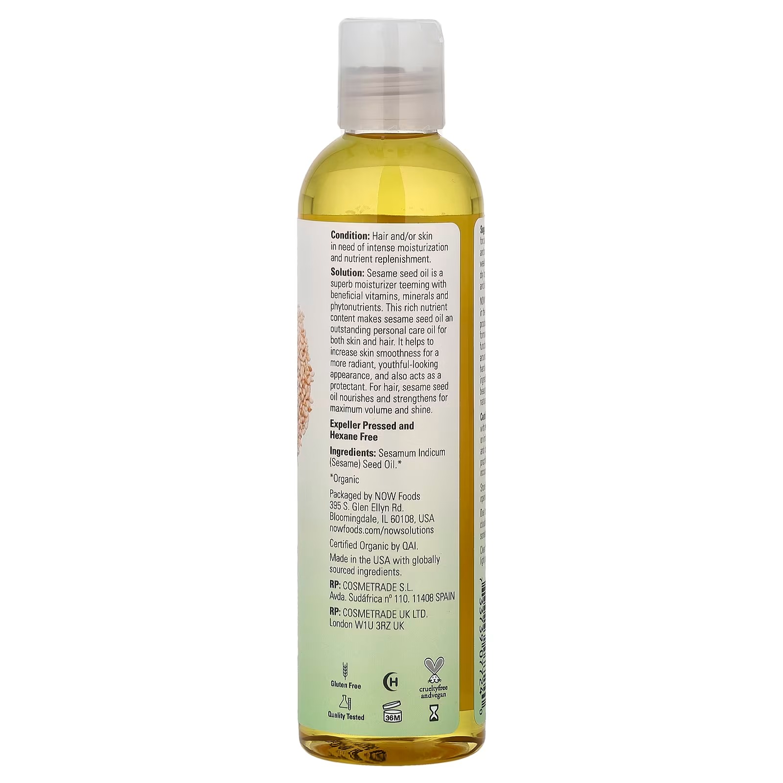 NOW Foods Solutions Sesame Seed Oil  (237 ml) thumbnail 2