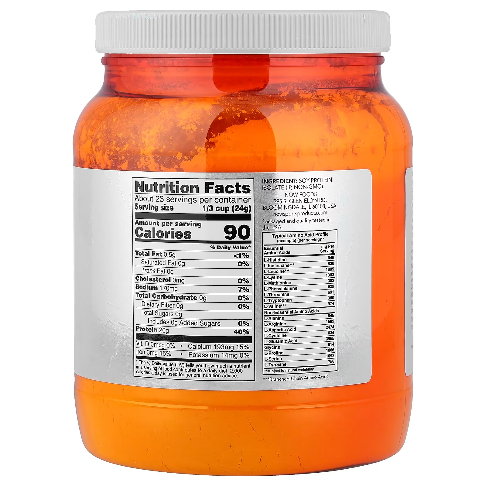 NOW Foods Sports Nutrition Soy Protein Isolate 20 G 0 Carbs Unflavored Powder thumbnail 2