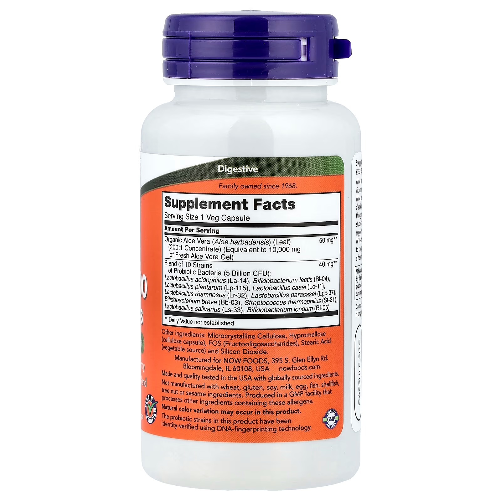 NOW Foods Aloe 10,000 & Probiotics with 10-Strain (5 Billion) Probiotic Blend 60 Capsules thumbnail 2