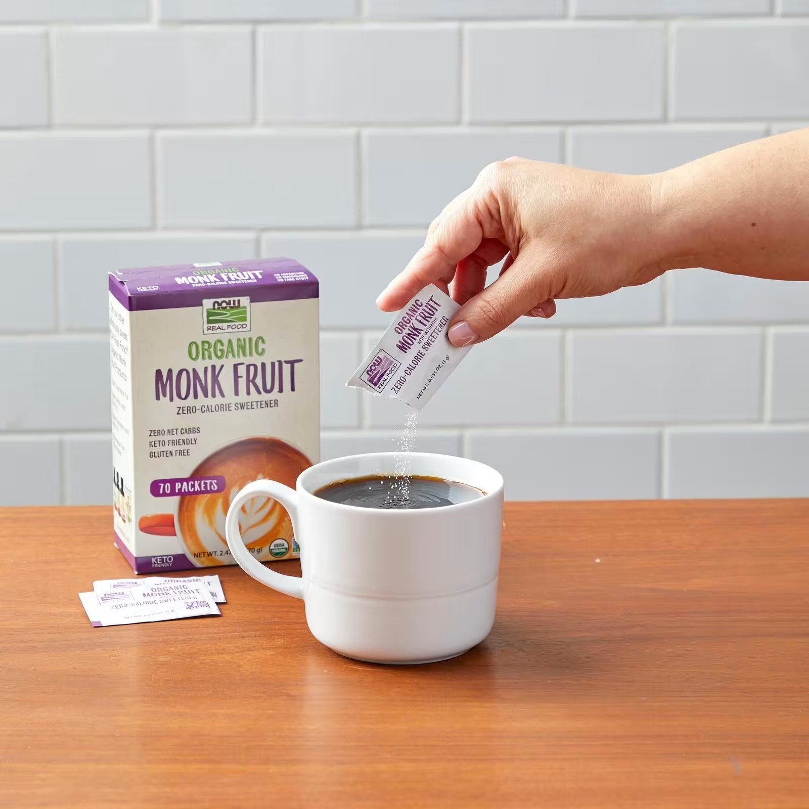 NOW Foods Organic Monk Fruit Zero-Calorie Sweetener 70 Packets (1 g) thumbnail 5