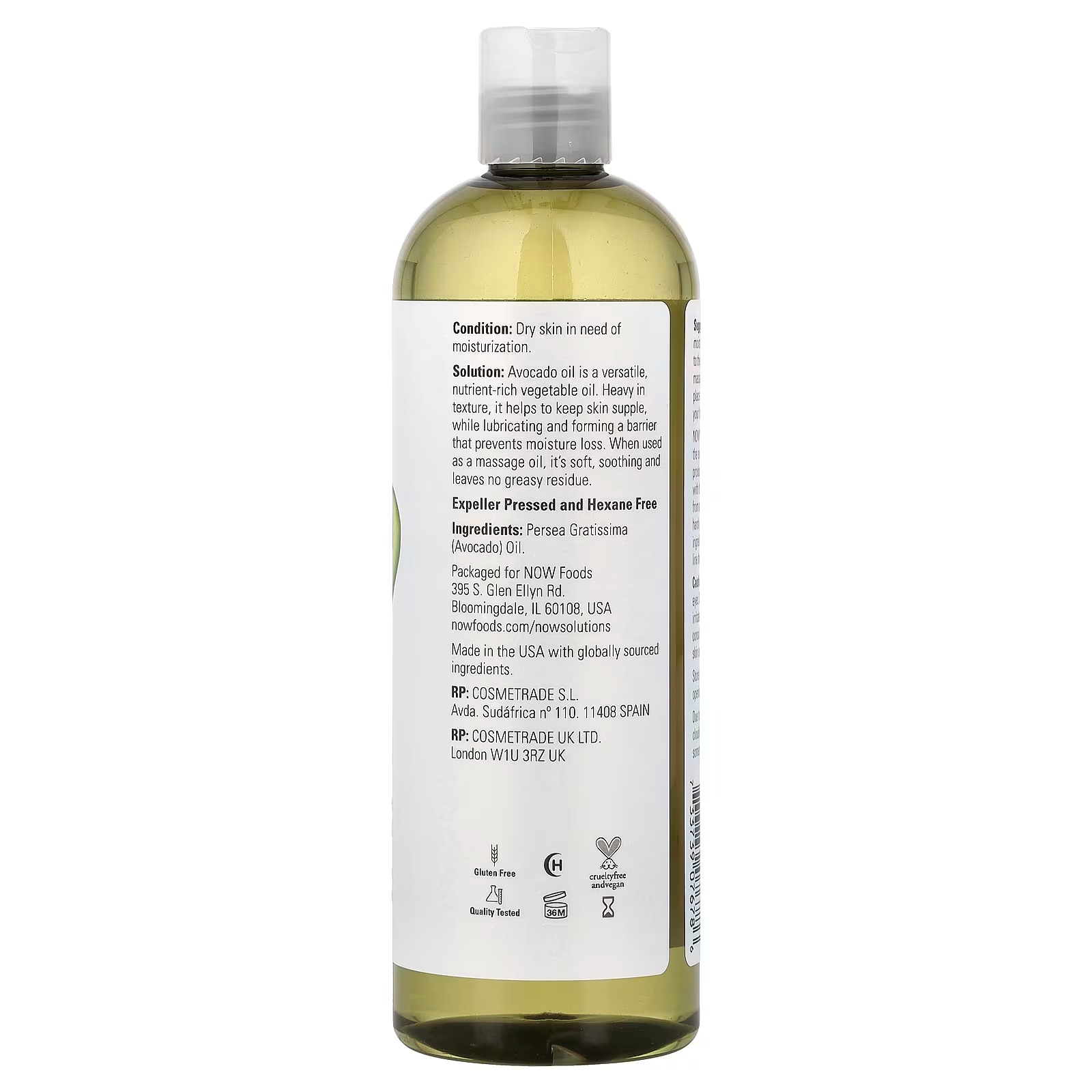 NOW Foods Solutions Avocado Oil 100% Pure Moisturizing Oil Nutrient Rich and Hydrating thumbnail 2