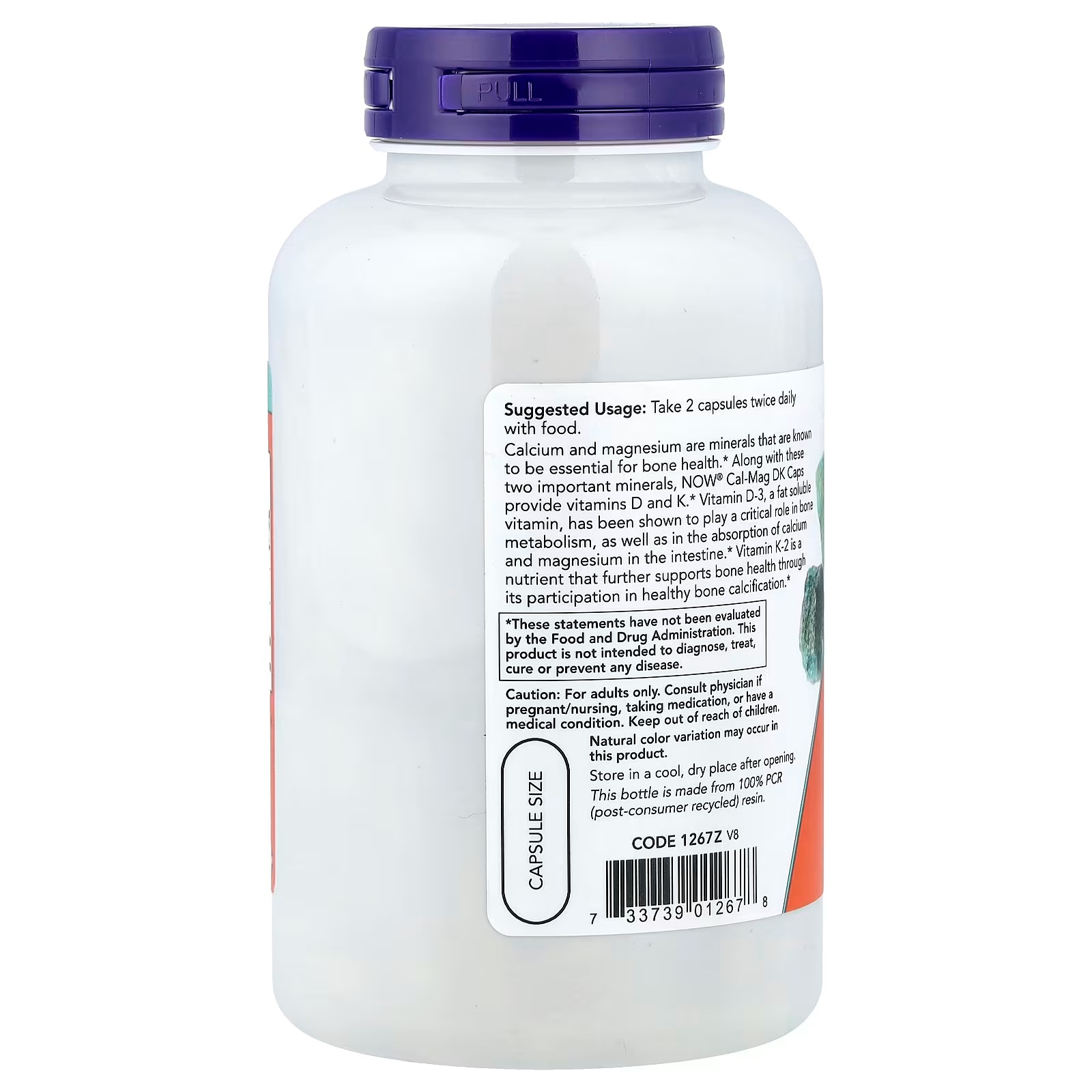 NOW Foods Cal-Mag DK with Vitamin D-3 and Vitamin K-2 Supports Bone Health 180 Capsules thumbnail 2