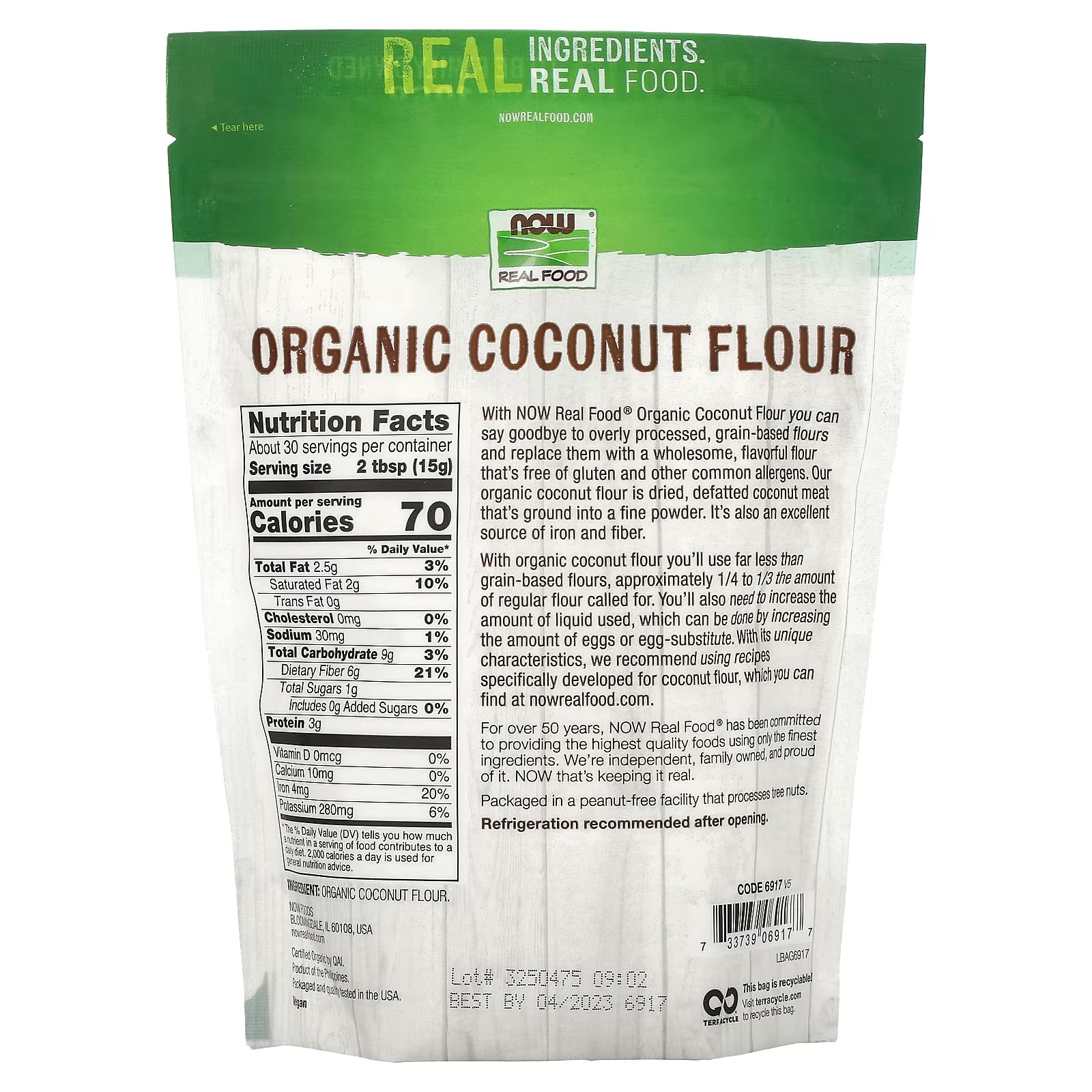 NOW Foods Organic Coconut Flour Unsweetened Excelent Source of Fiber No Added Sulfites Certified Non-GM0 thumbnail 2