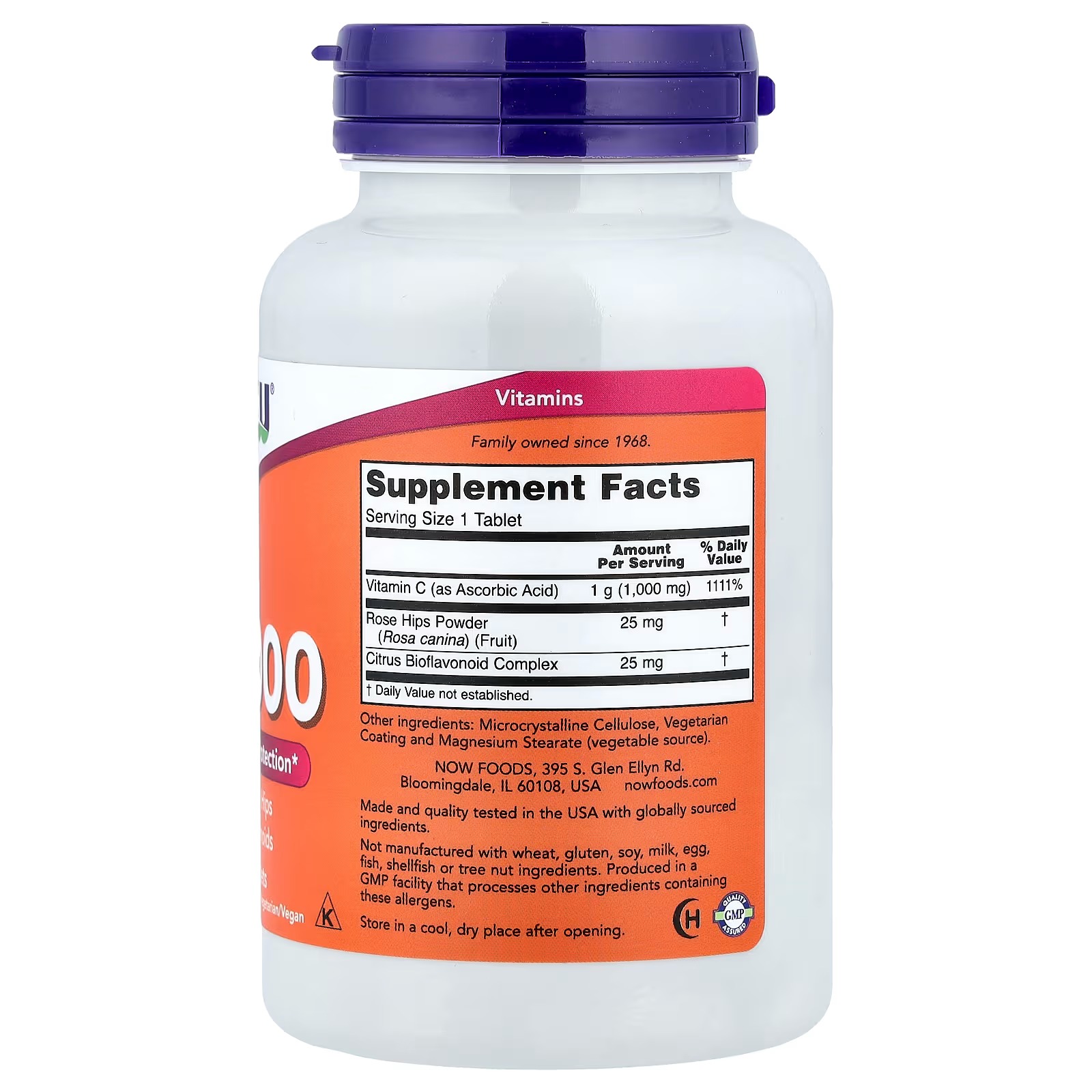 NOW Foods Vitamin C-1,000 with Rose Hips & Bioflavonoids, Antioxidant Protection 100 Tablets thumbnail 2