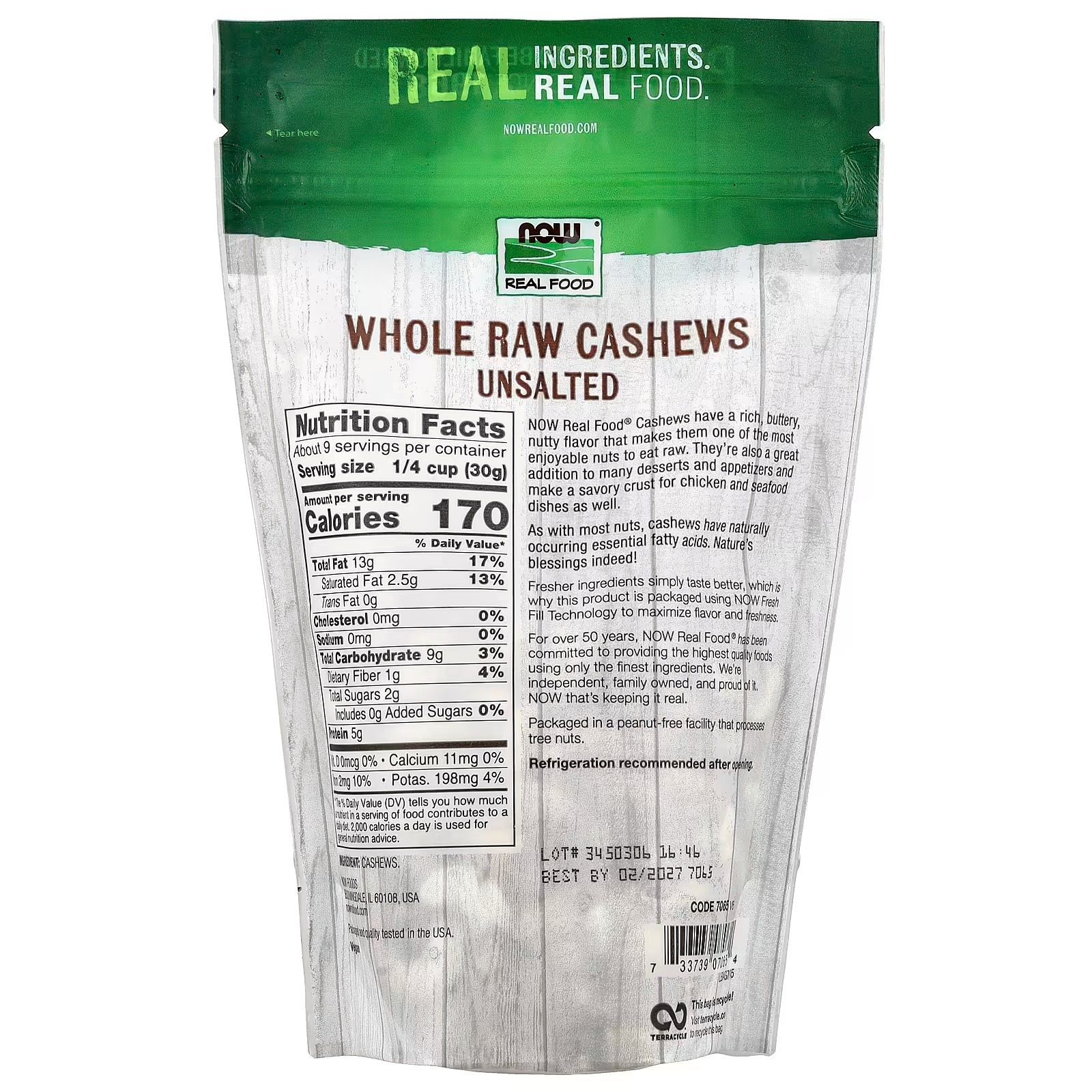 NOW Foods Certified Organic Cashews Whole Raw and Unsalted Rich Buttery Flavor Source of Fiber Protein and Iron thumbnail 2