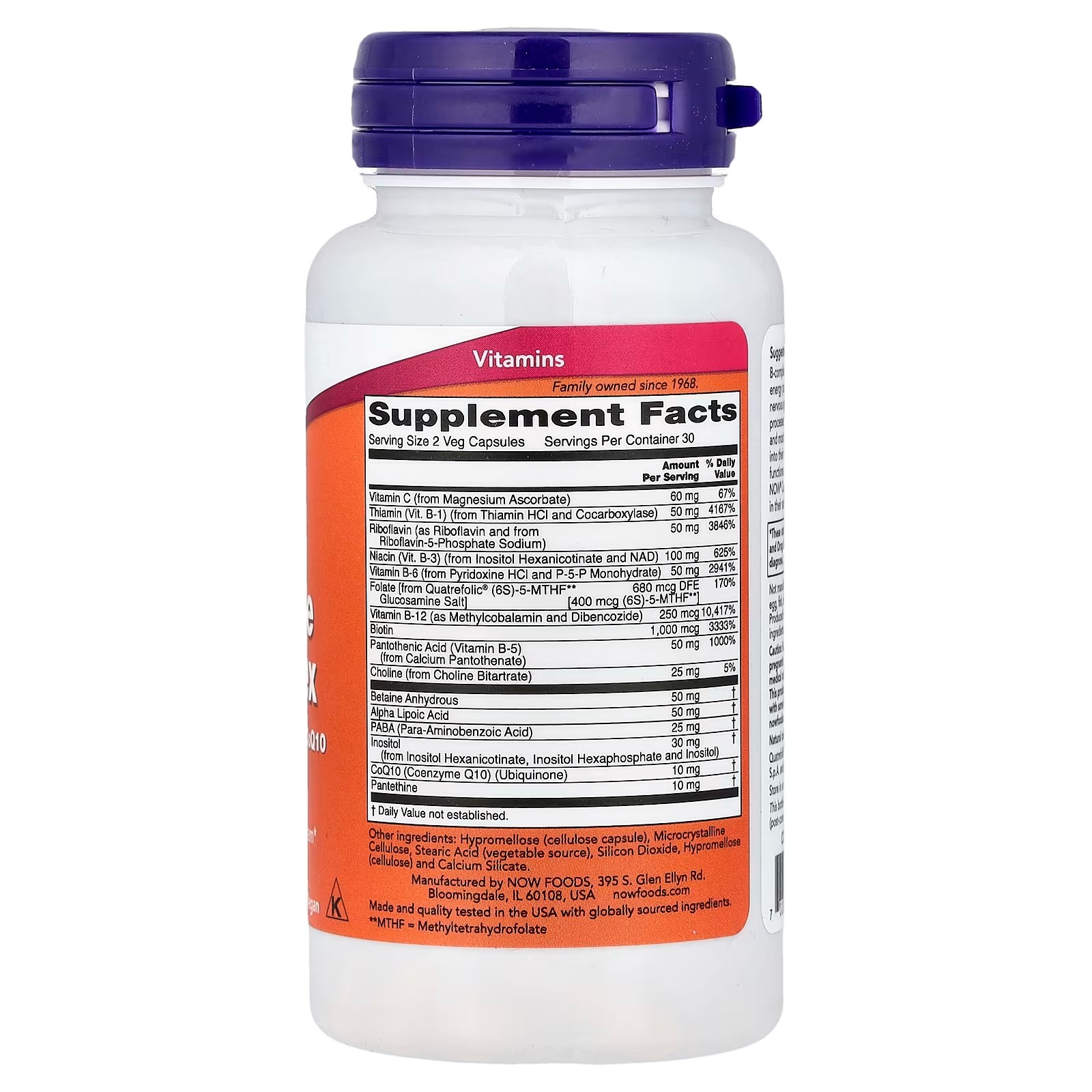 NOW Foods Co-Enzyme B Complex with Alpha Lipoic Acid and CoQ10 Nutritional Health 60 Capsules thumbnail 2