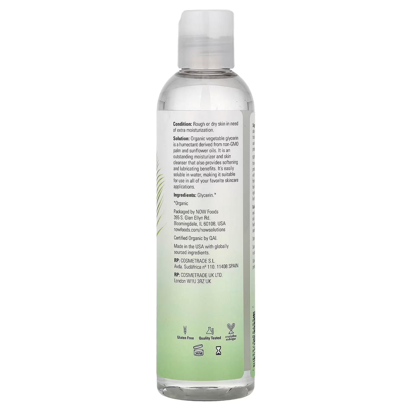 NOW Foods Solutions Vegetable Glycerin 100% Pure Versatile Skin Care Softening and Moisturizing thumbnail 2