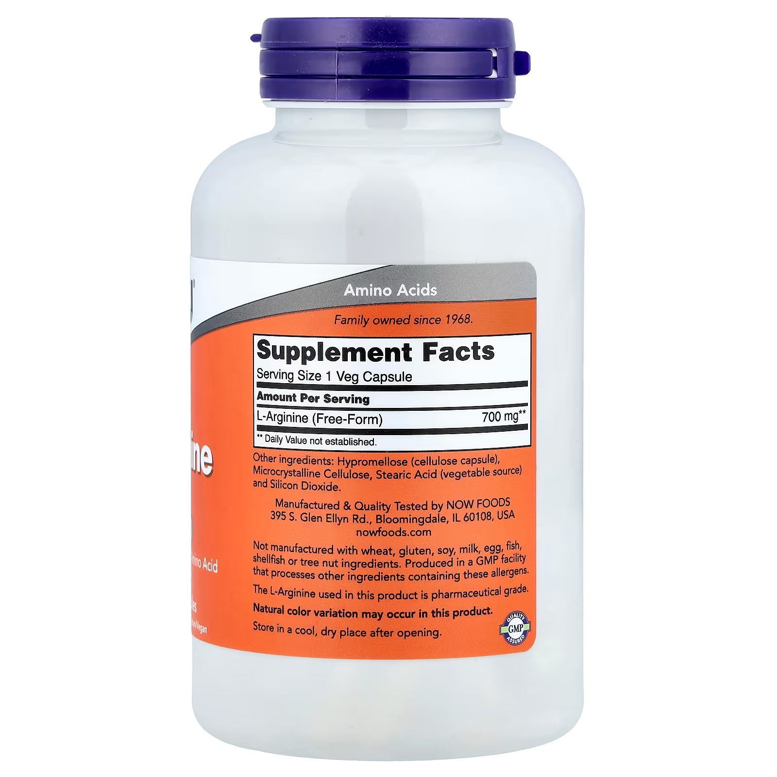 NOW Food L-Arginine 700 mg Nitric Oxide Precursor Amino Acid 180 Veg Capsules thumbnail 2