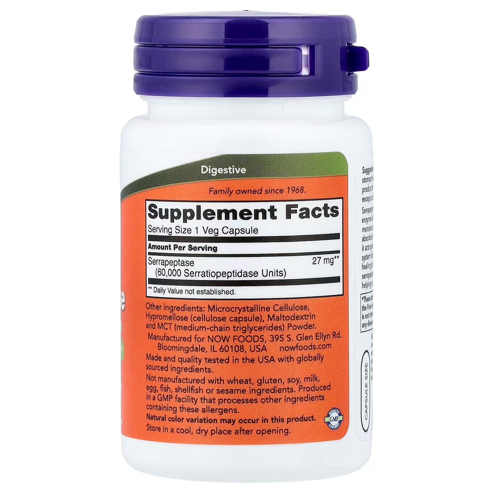 NOW Foods Serrapeptase 60,000 Units of Activity Promotes Respiratory Health and Immune Function 60 Capsules thumbnail 2