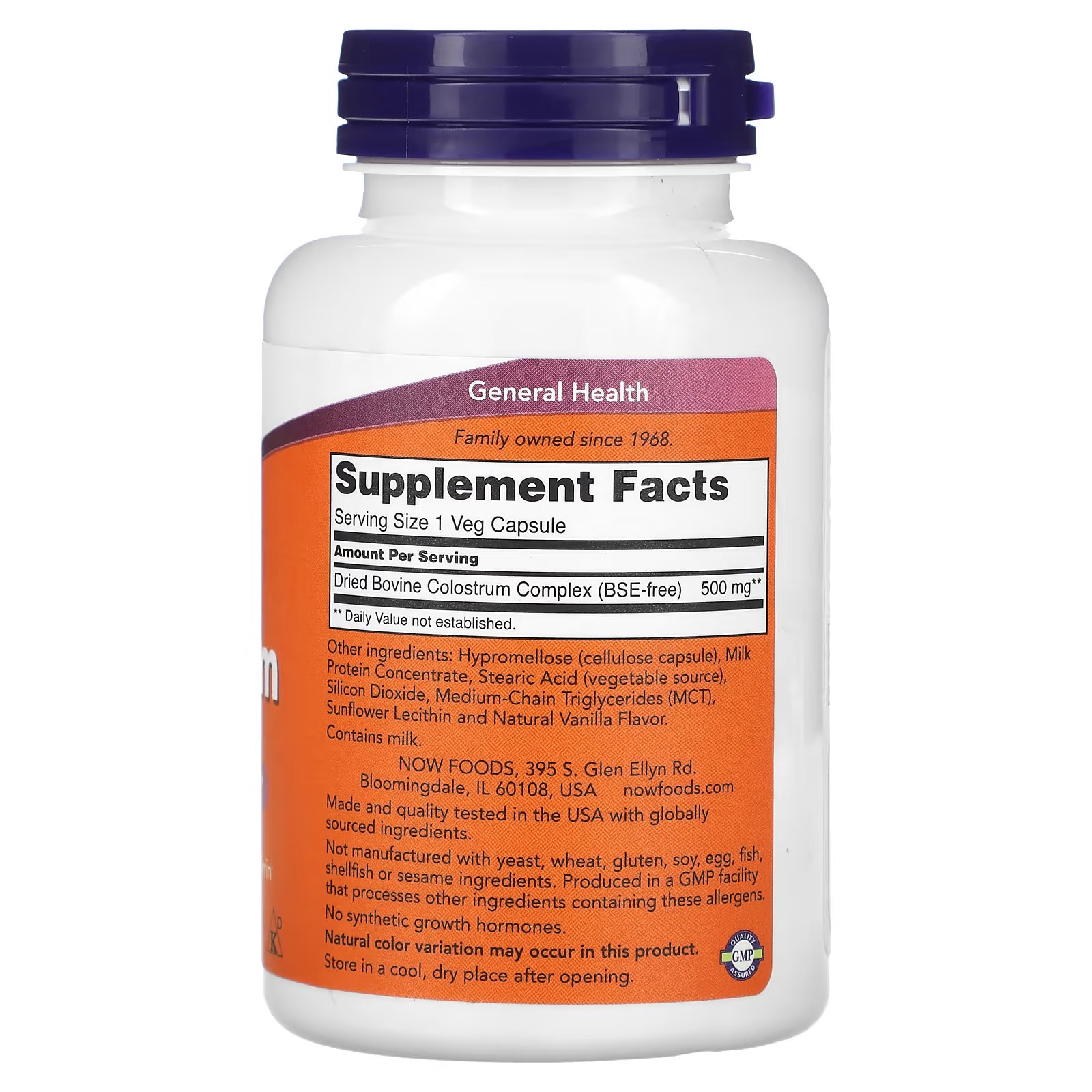 NOW Foods Colostrum 500 mg Naturally occurring Immunoglobulins and Lactoferrin 120 Veg Capsules thumbnail 2