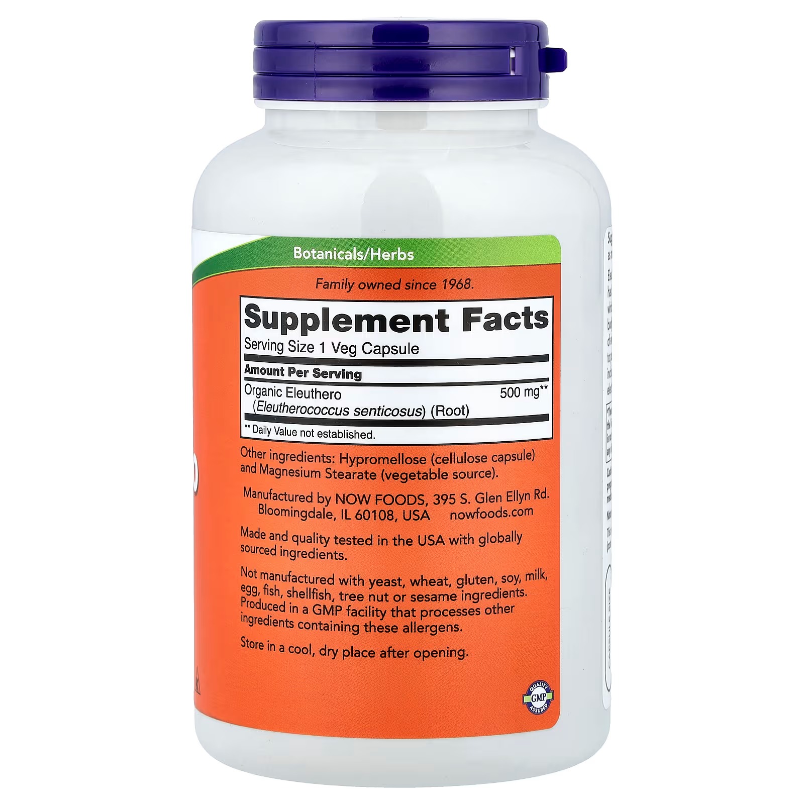 NOW Foods Eleuthero 500 mg 250 Veg Capsules thumbnail 2