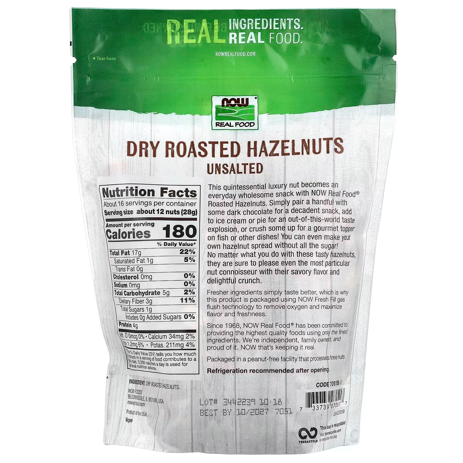 NOW Foods Hazelnuts, Dry Roasted & Unsalted (454 g) thumbnail 2