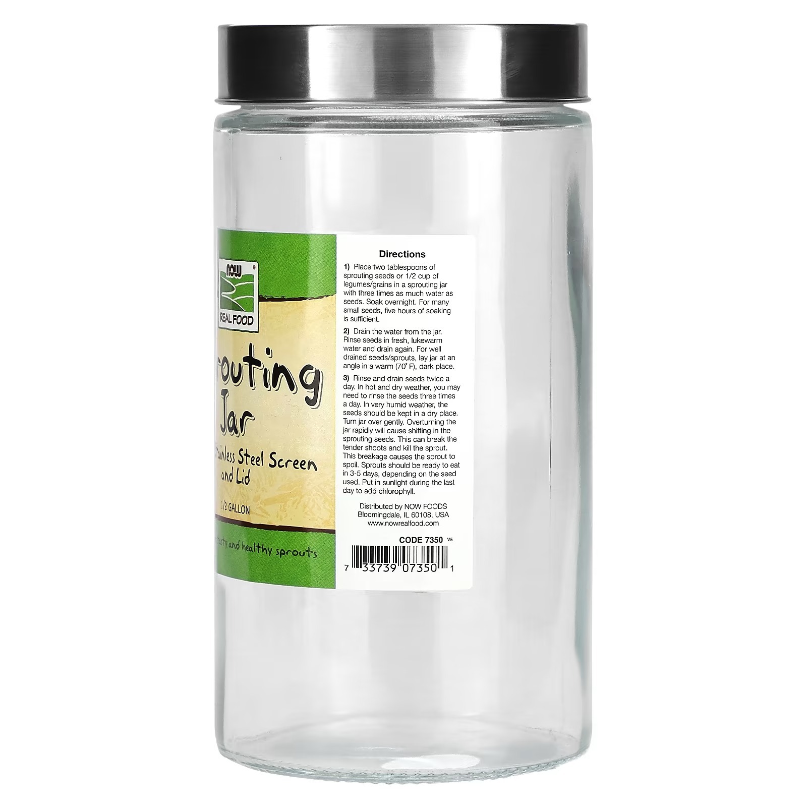 NOW Foods Sprouting Jar 1/2 Gallon thumbnail 2