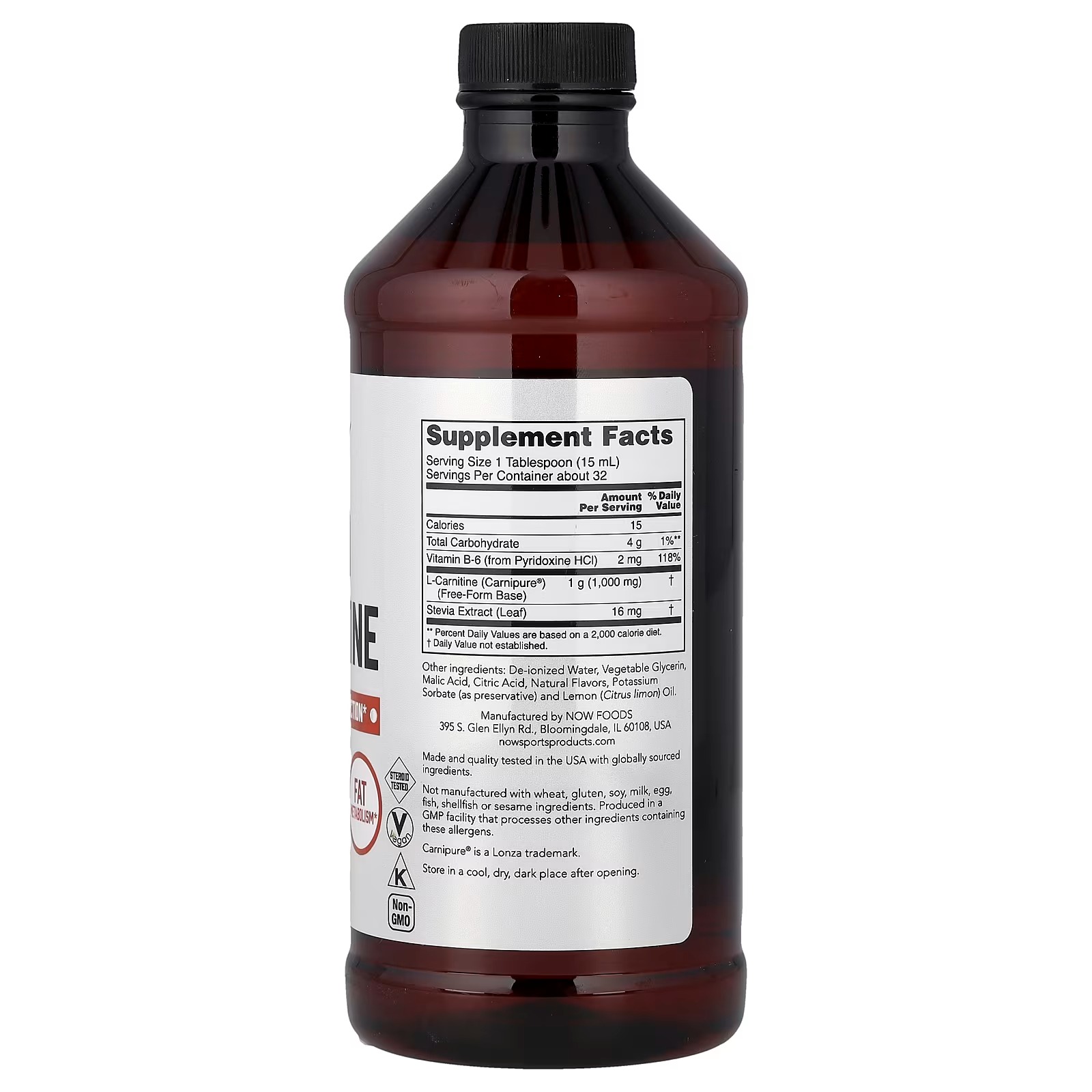 NOW Foods Sports Nutrition L-Carnitine Liquid 1000 mg Highly Absorbable  Citrus 473 ml thumbnail 2