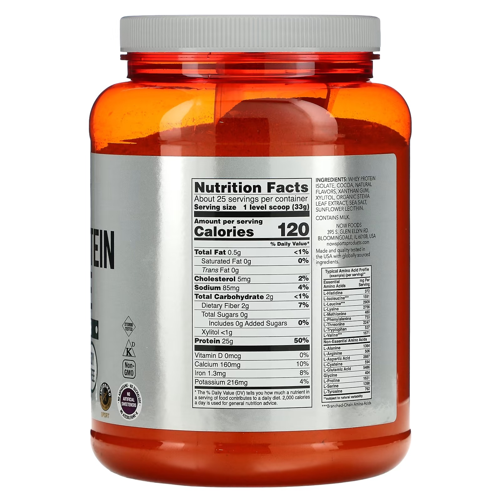 NOW Foods Sports Nutrition Whey Protein Isolate 25 g With BCAAs Creamy Chocolate Powder thumbnail 2