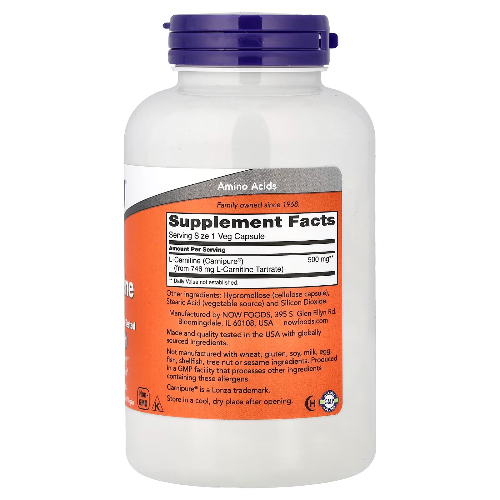 NOW Foods L-Carnitine 500mg Purest Form Amino Acid, Fitness Support 180 Veg Capsules thumbnail 2