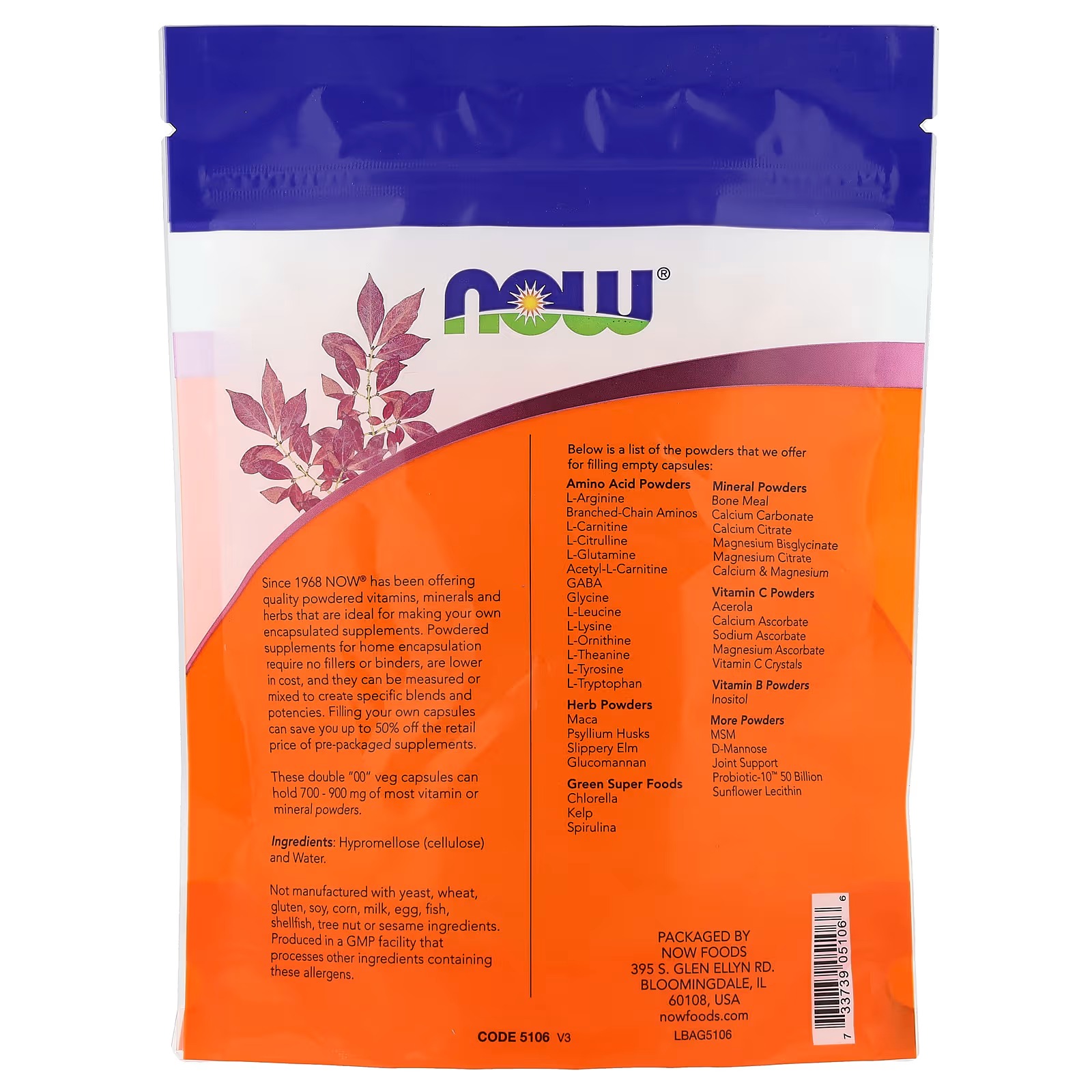 NOW Foods Empty Vegetarian Capsules Double "00" Filled by Weight 250 Veg Capsules thumbnail 2