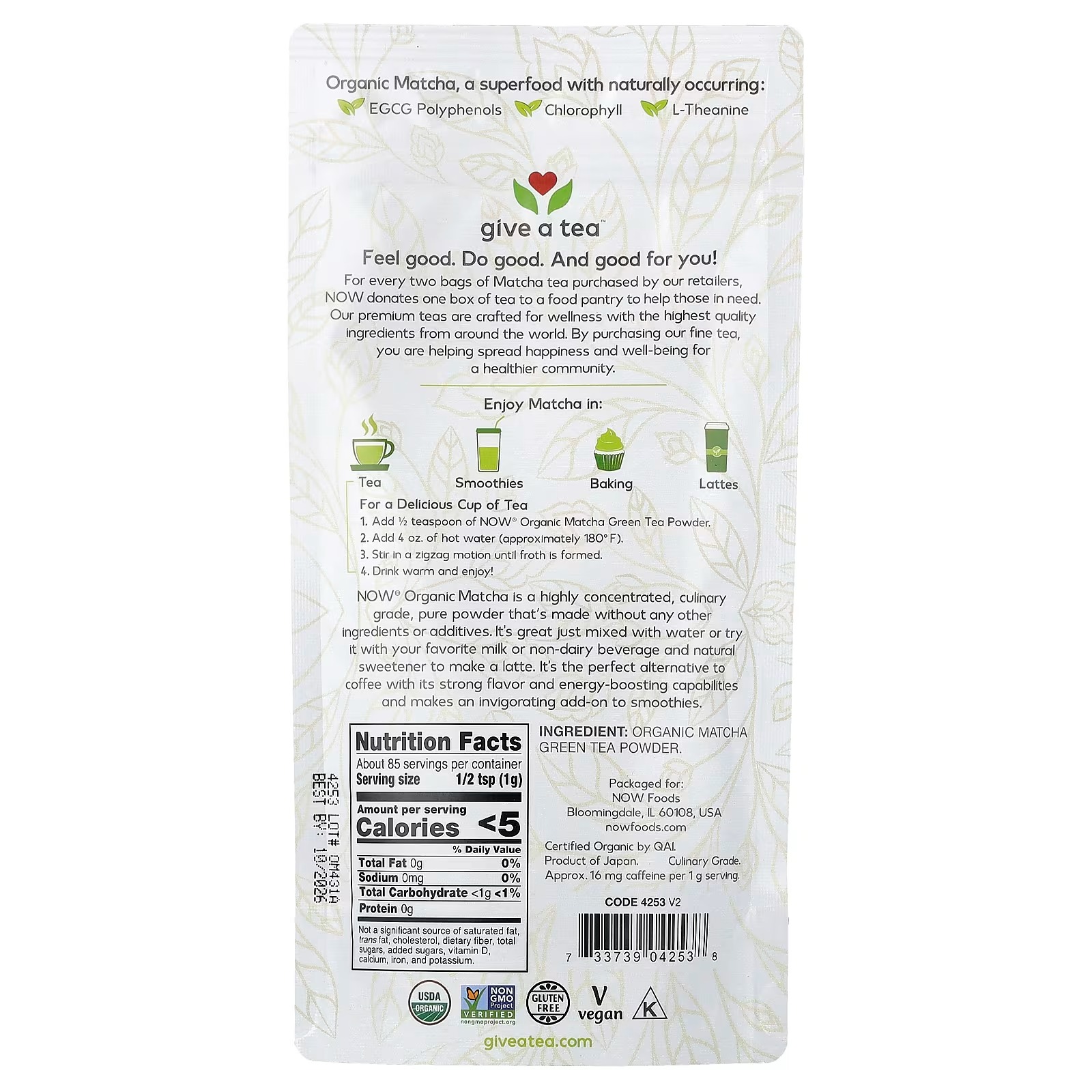NOW Foods Organic Matcha Green Tea Powder (85 g) thumbnail 2