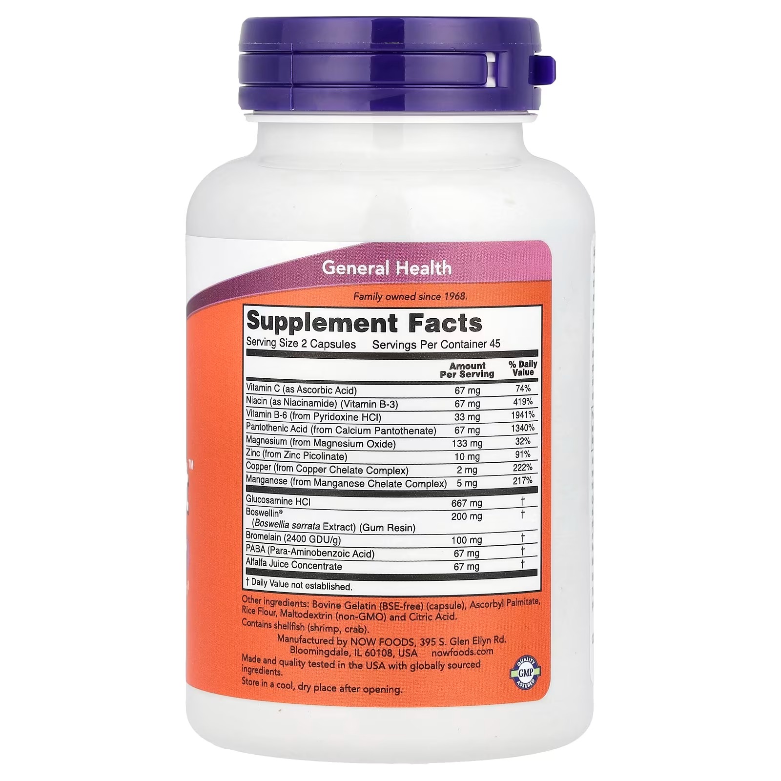 NOW Foods Joint Support™ with Glucosamine Boswellin® and Sea Cucumber 90 Capsules thumbnail 2